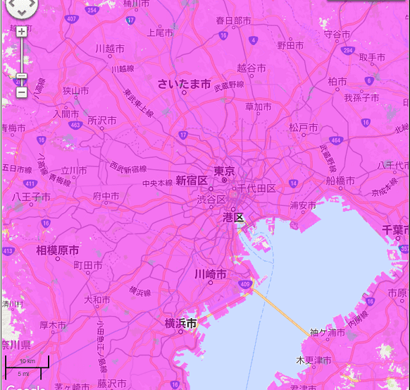 ポケットWiFi,WiMAX回線,首都圏ヒートマップ