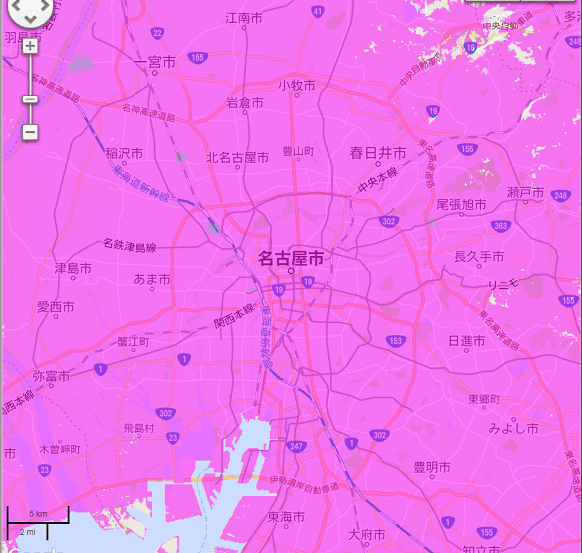 ポケットWiFi,WiMAX回線,名古屋周辺ヒートマップ