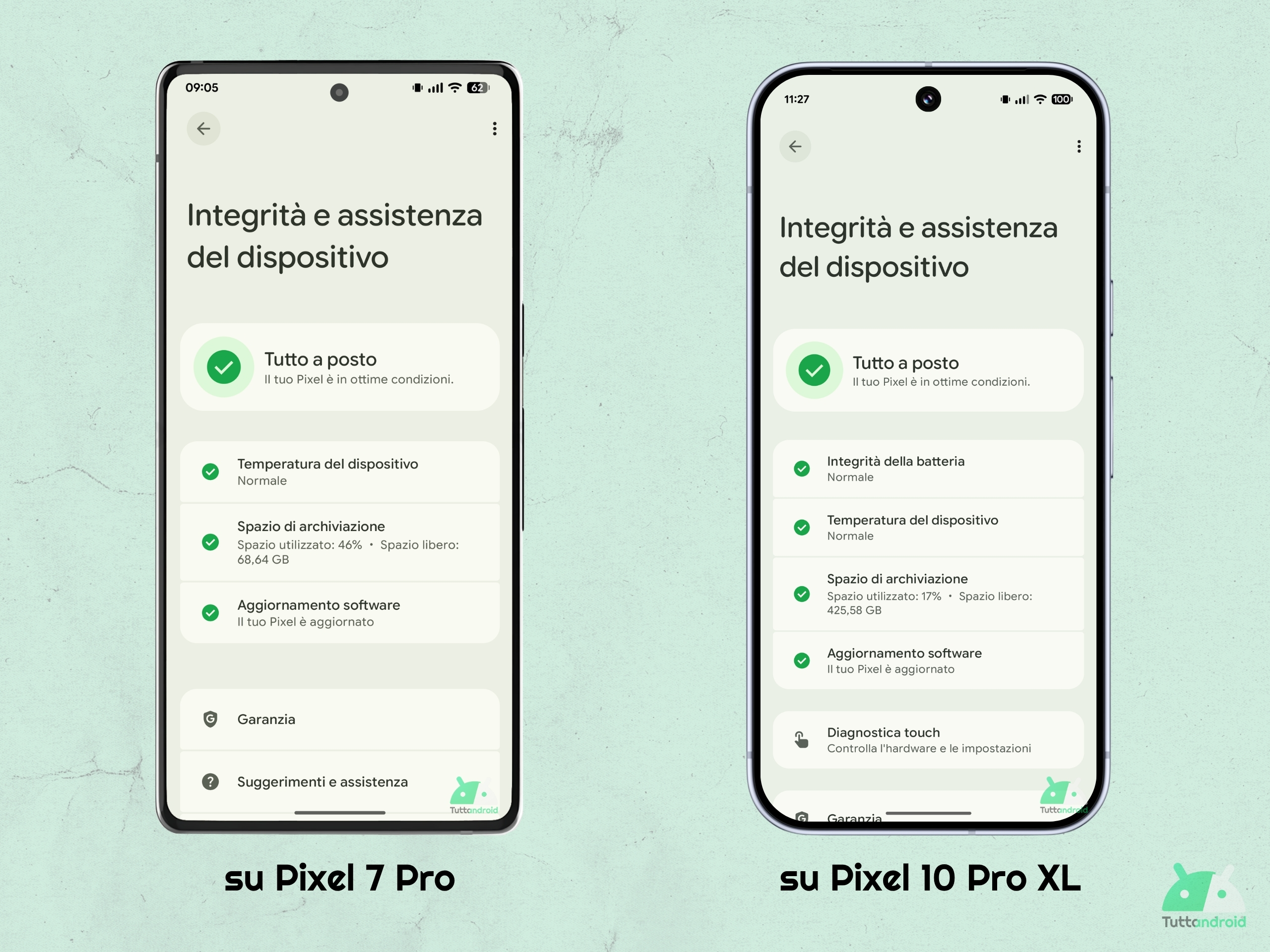 設定 - ステータスとサポート - Google Pixel 7 Pro と Pixel 10 Pro XL