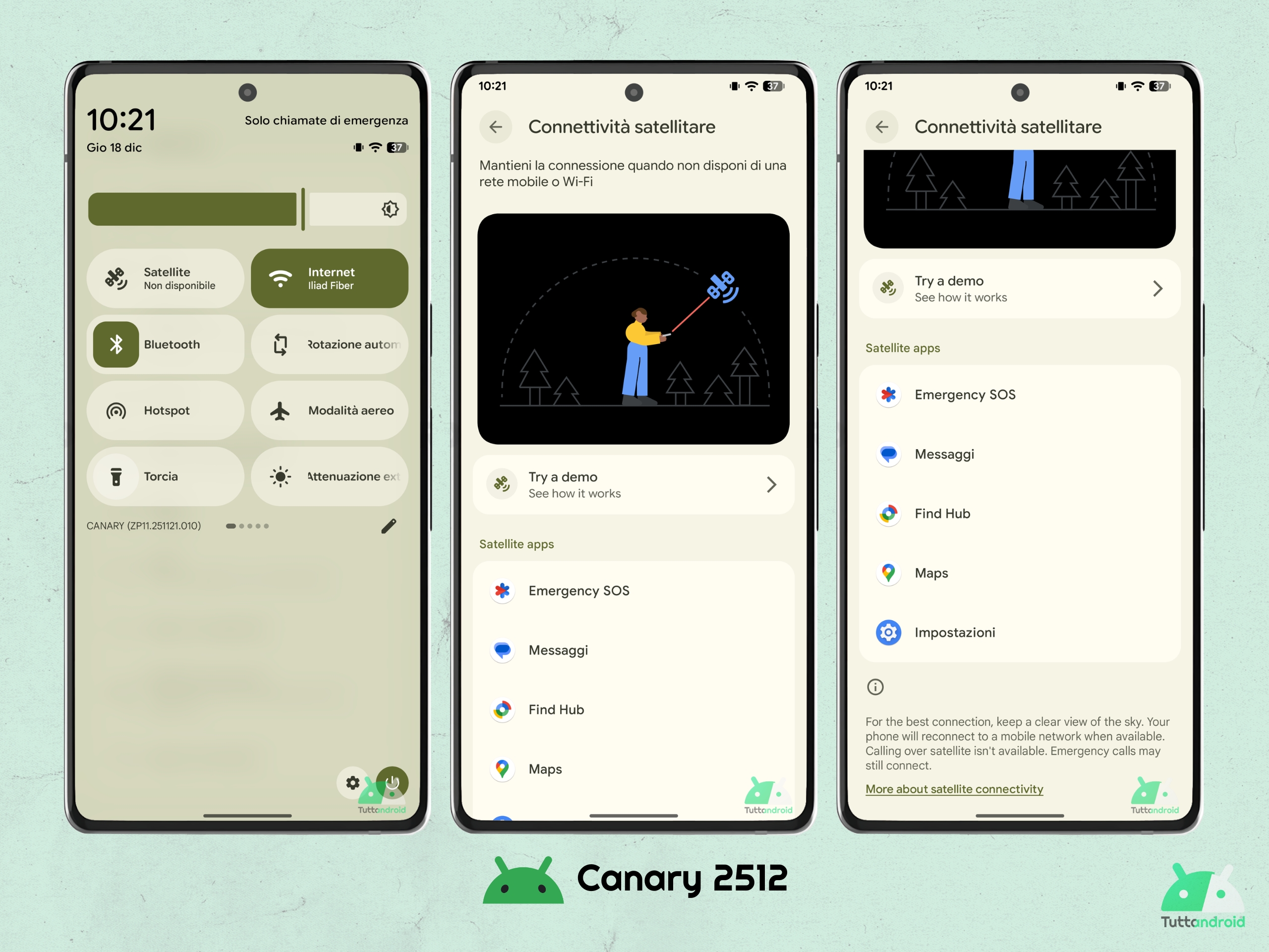 Android CANARY 2512 - 開発者パネルのサテライト機能