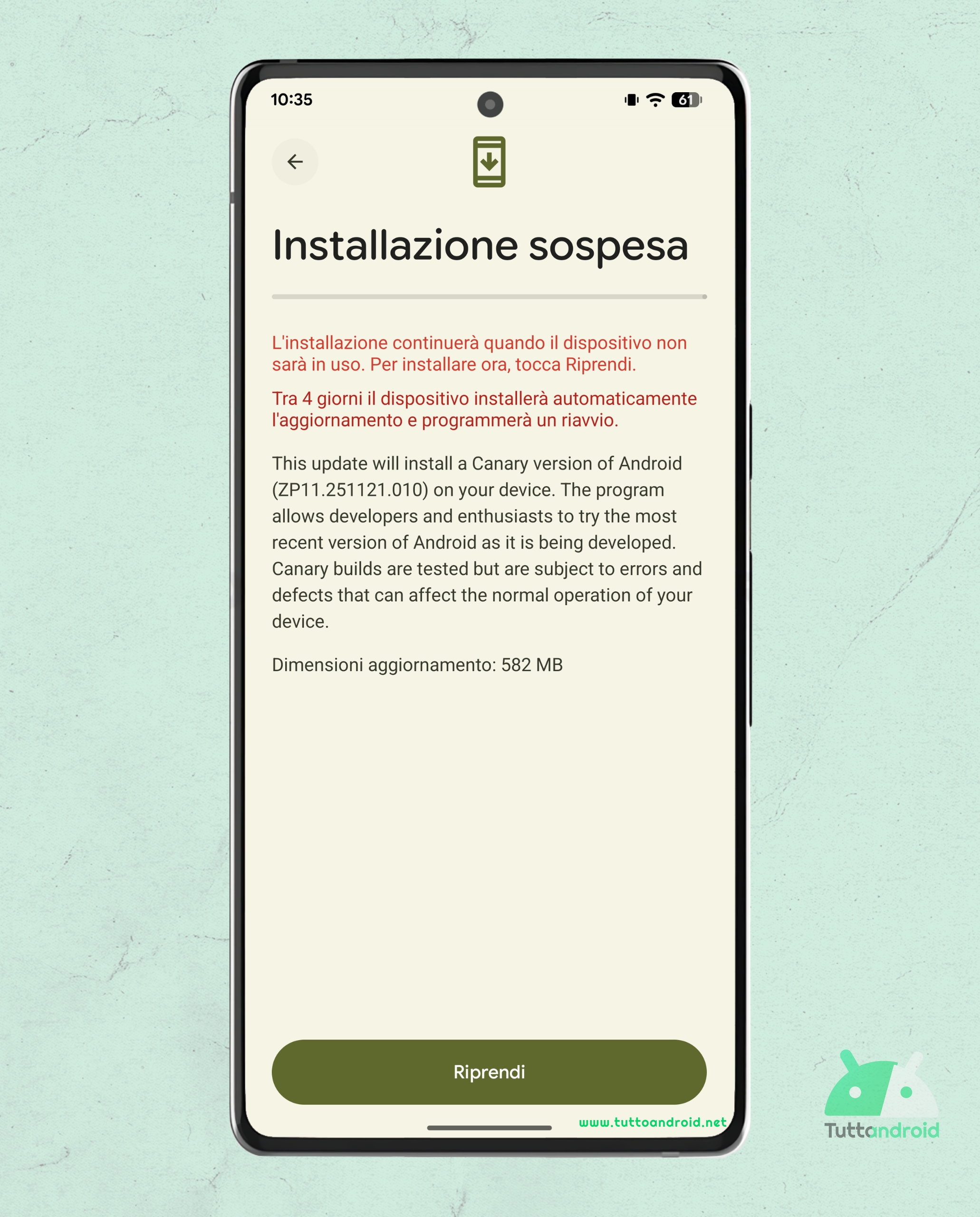 Google Pixel 6 Pro 上の Android Canary ビルド 2512