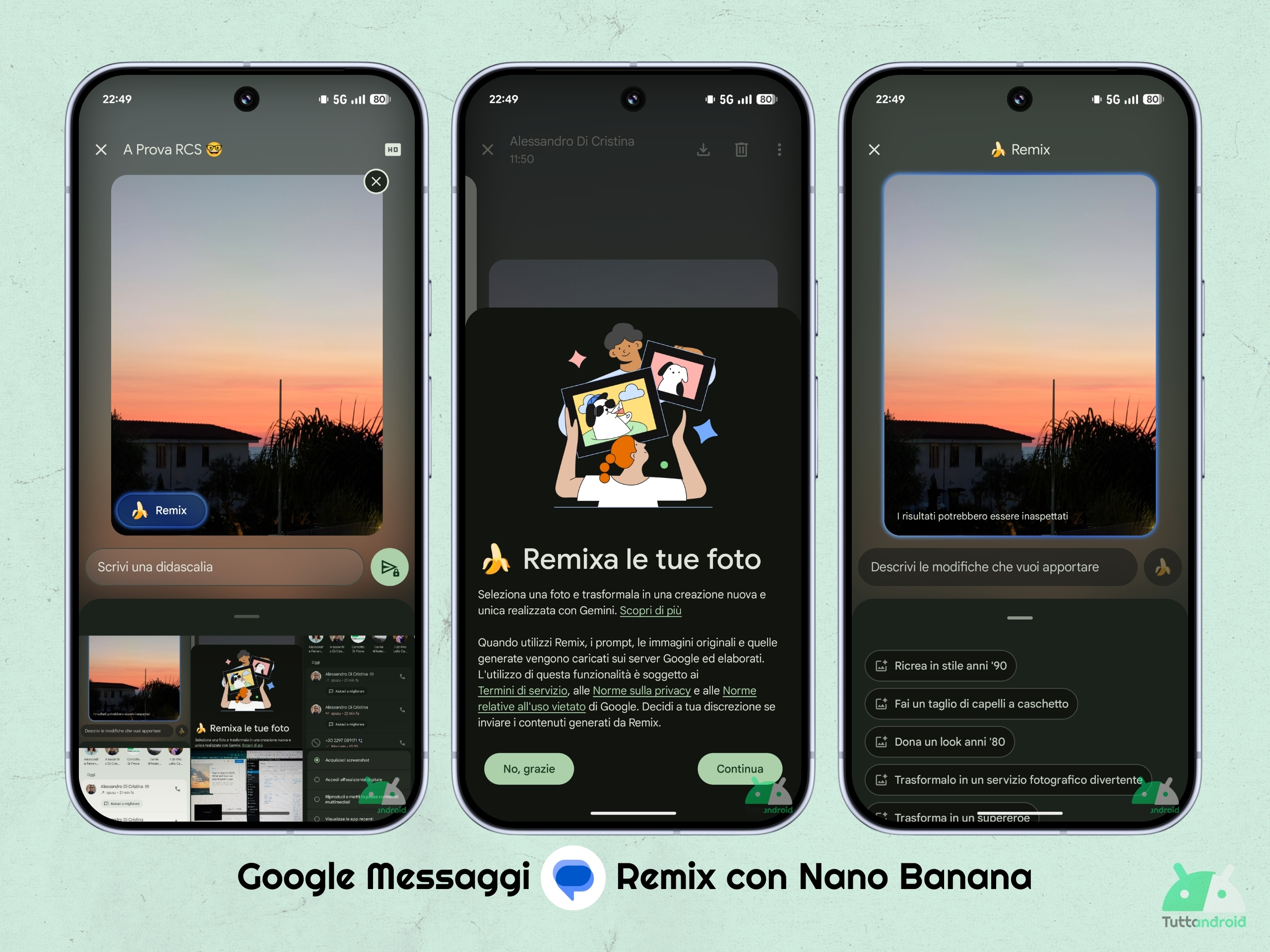 Google メッセージ - Nano Banana とリミックス - イタリアで展開