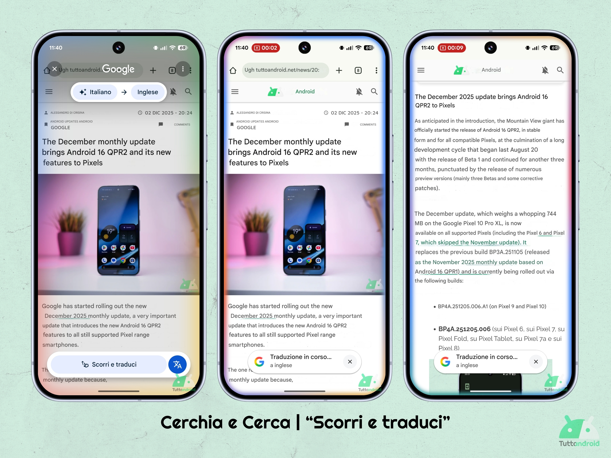 Circle and Search - イタリアのスクロールと翻訳機能