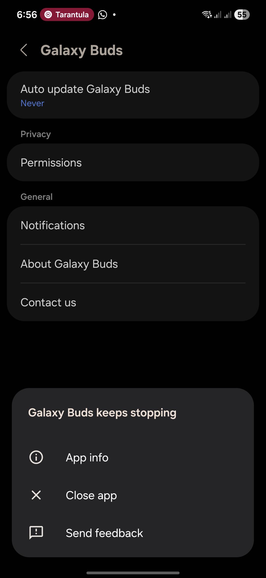 Galaxy Buds アプリがクラッシュする