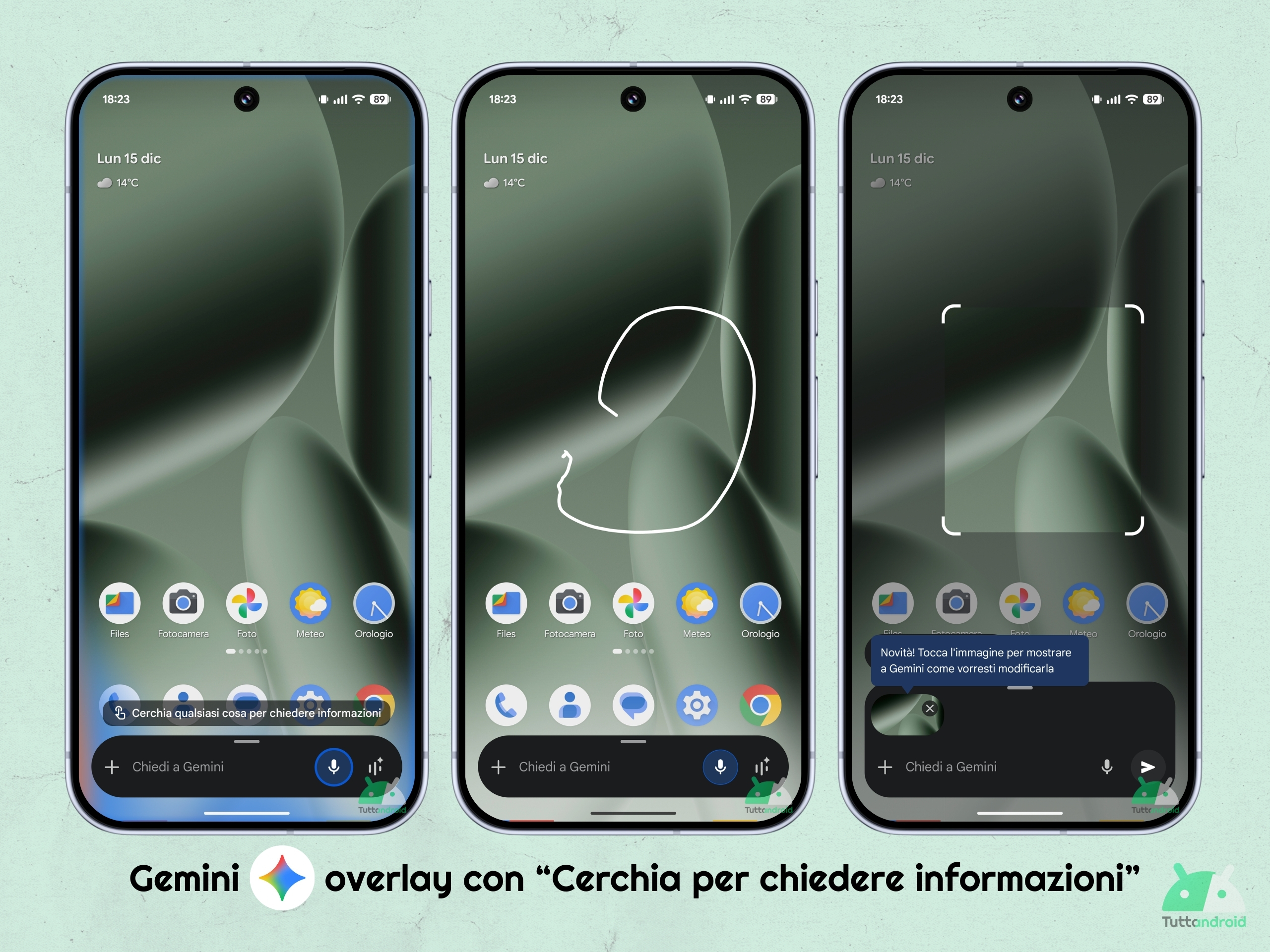Google アプリ - 情報と新しいアニメーションを求めるサークルとジェミニのオーバーレイ 2025 年 12 月