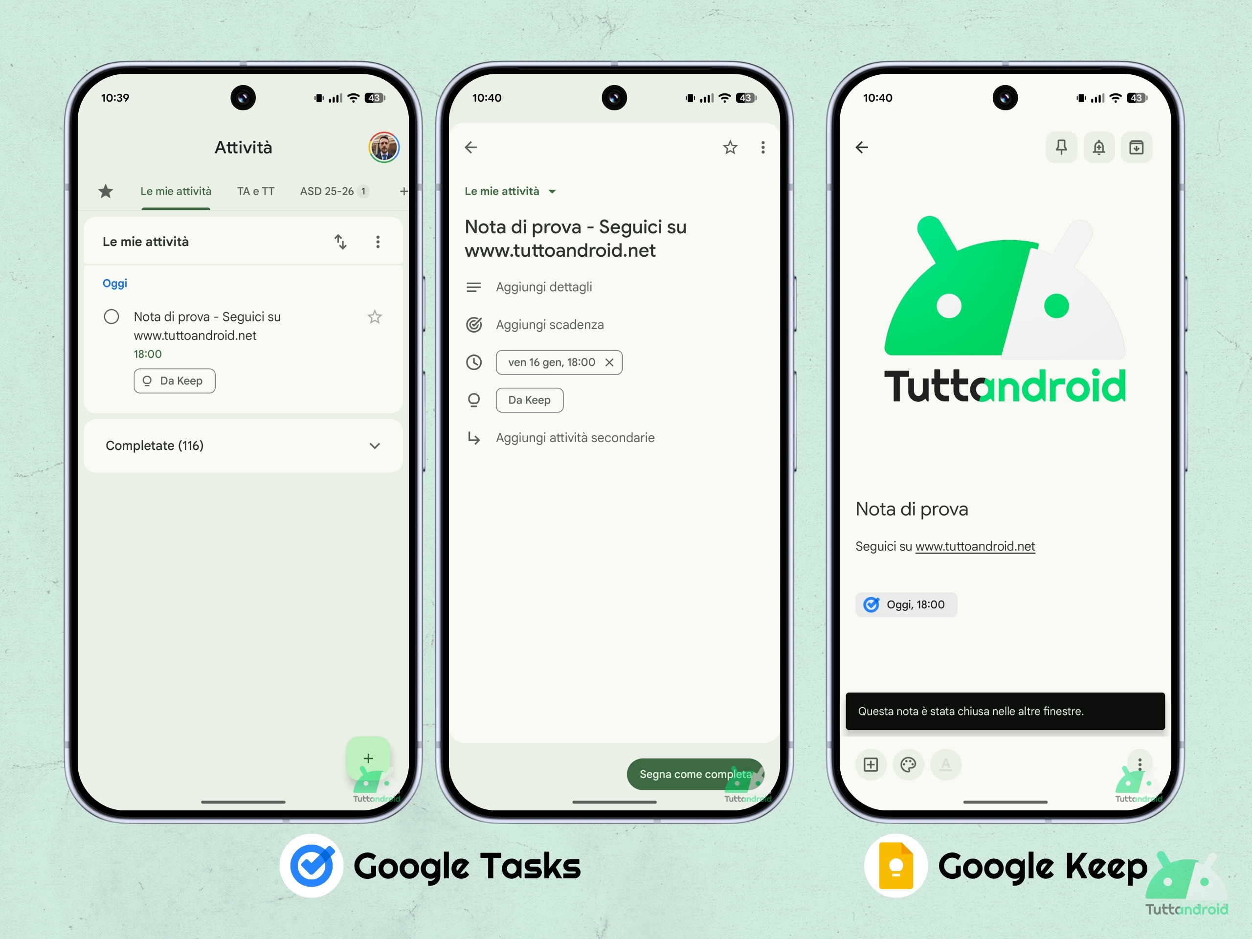 Google タスク - タスク間の Google Keep リマインダー