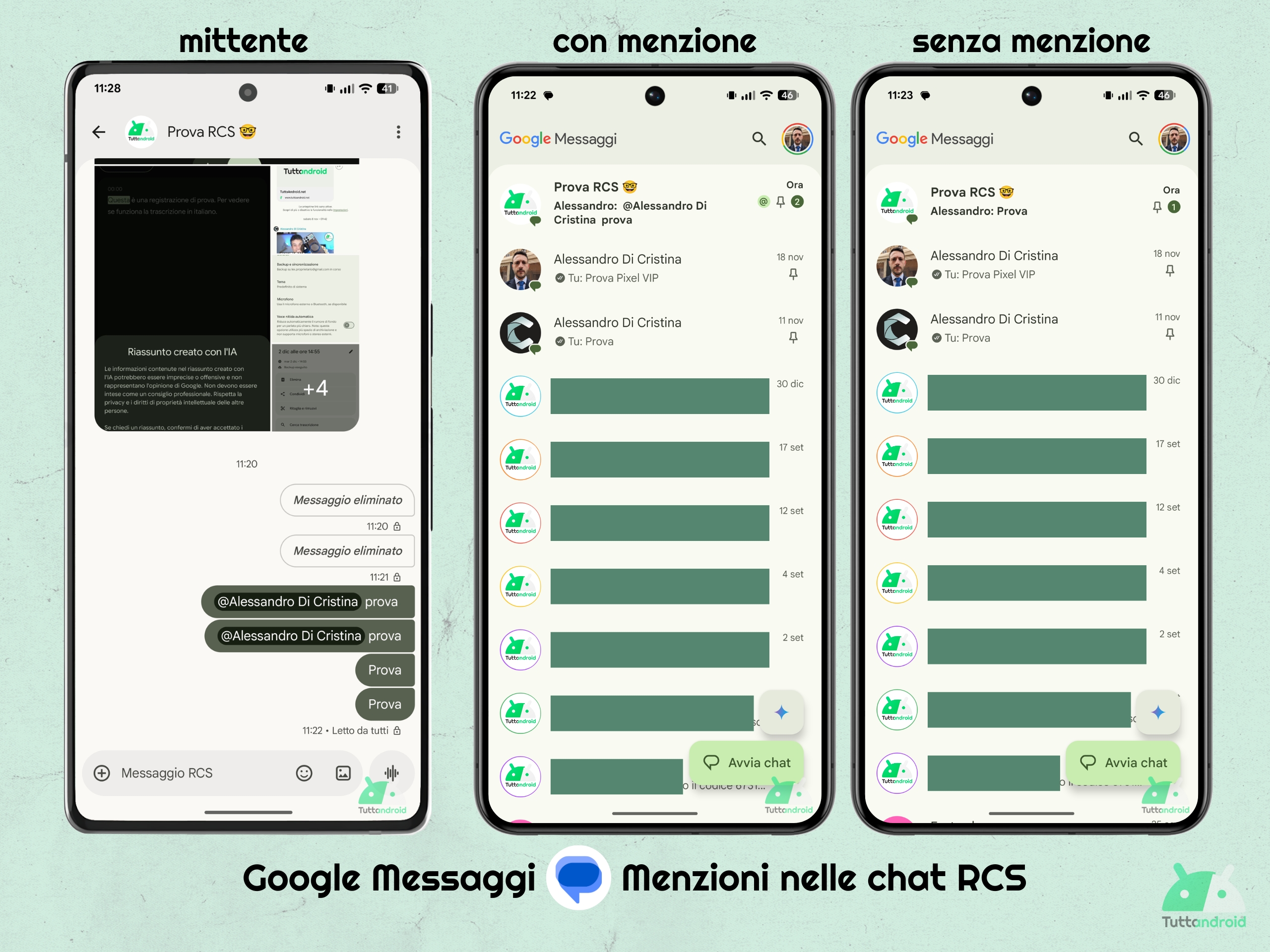 Google メッセージ v20260115 ベータ版 - RCS チャットでのメンション - 例