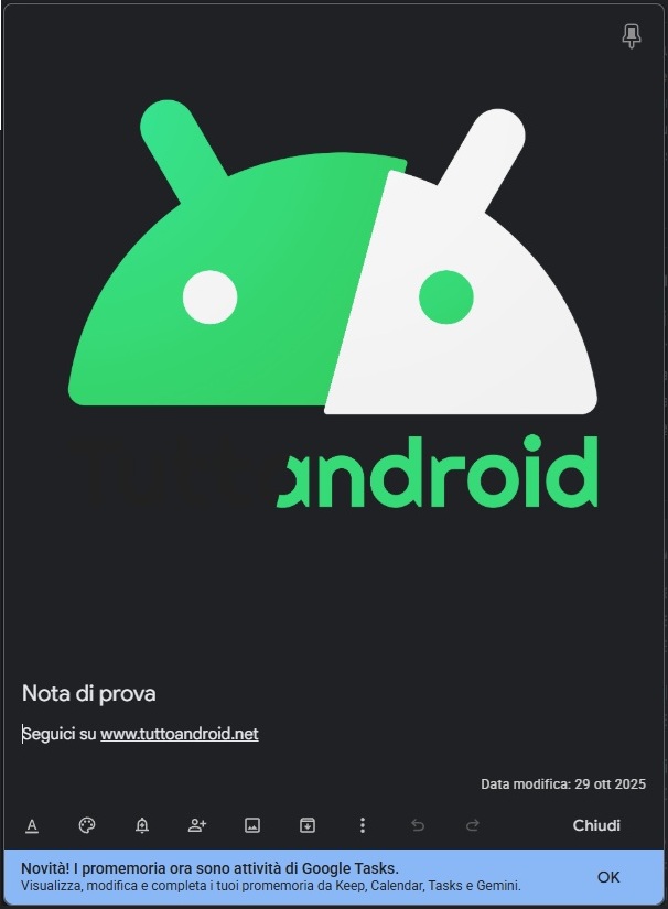 Google Keep Web - Google Tasks のリマインダー移行アラート