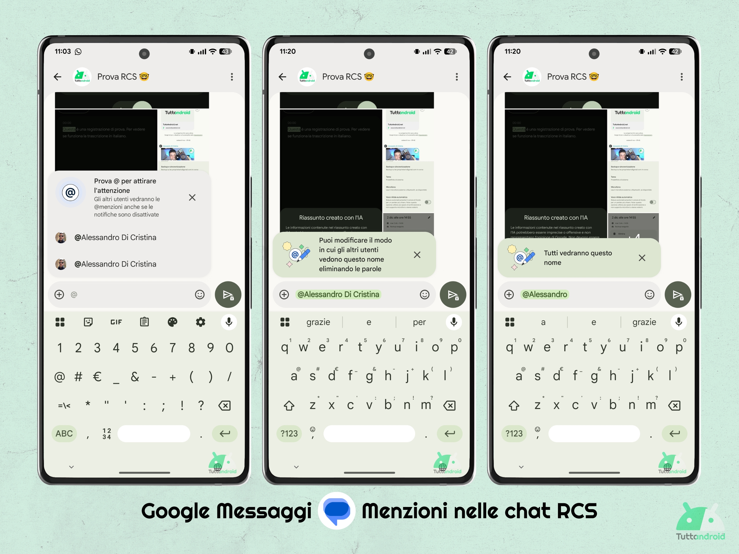 Google メッセージ v20260115 ベータ版 - RCS チャットでのメンション