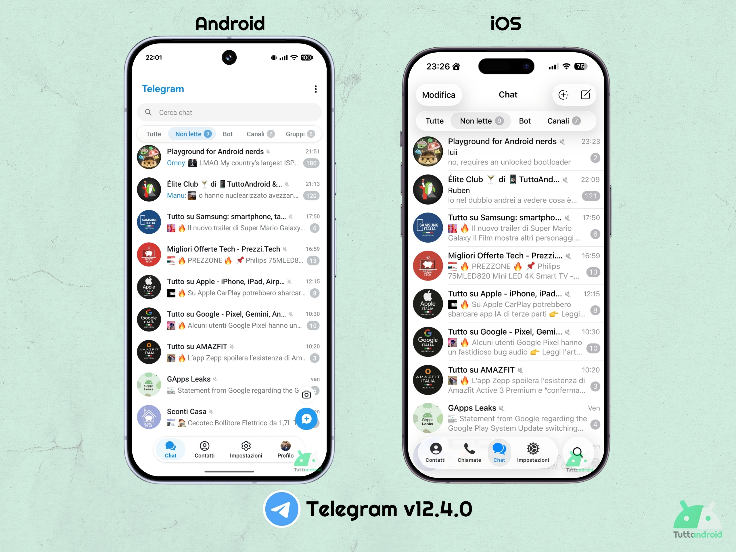 Telegram v12.4.0 - 新しい UI - iOS との相違点