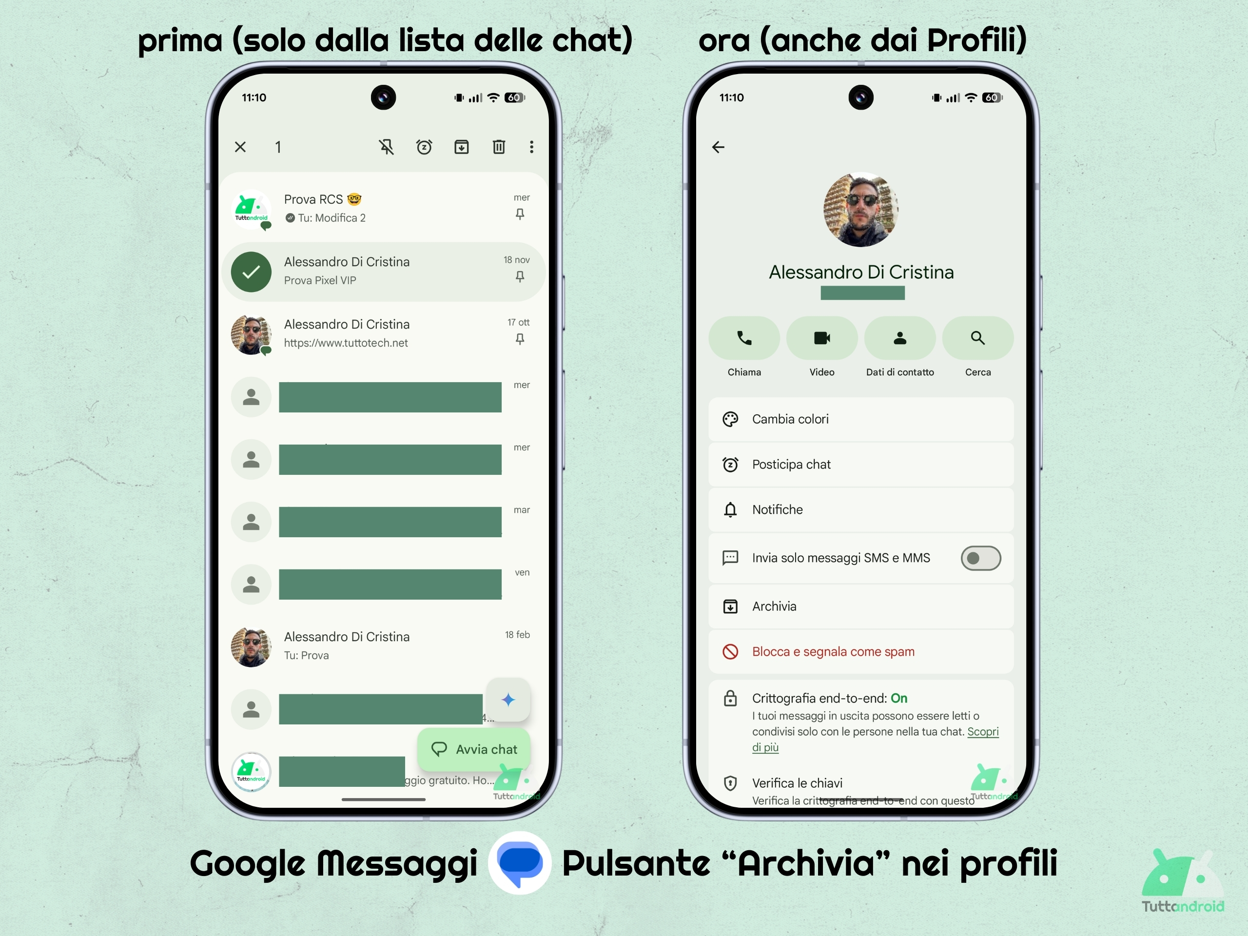 Google メッセージ v20260220 ベータ版 - プロフィールのアーカイブ ボタン
