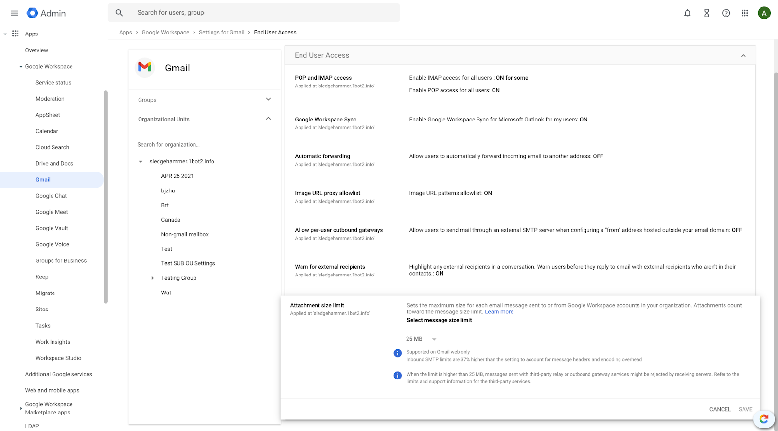 Gmail Enterprise Plus の新規添付ファイルの制限、2026 年 2 月
