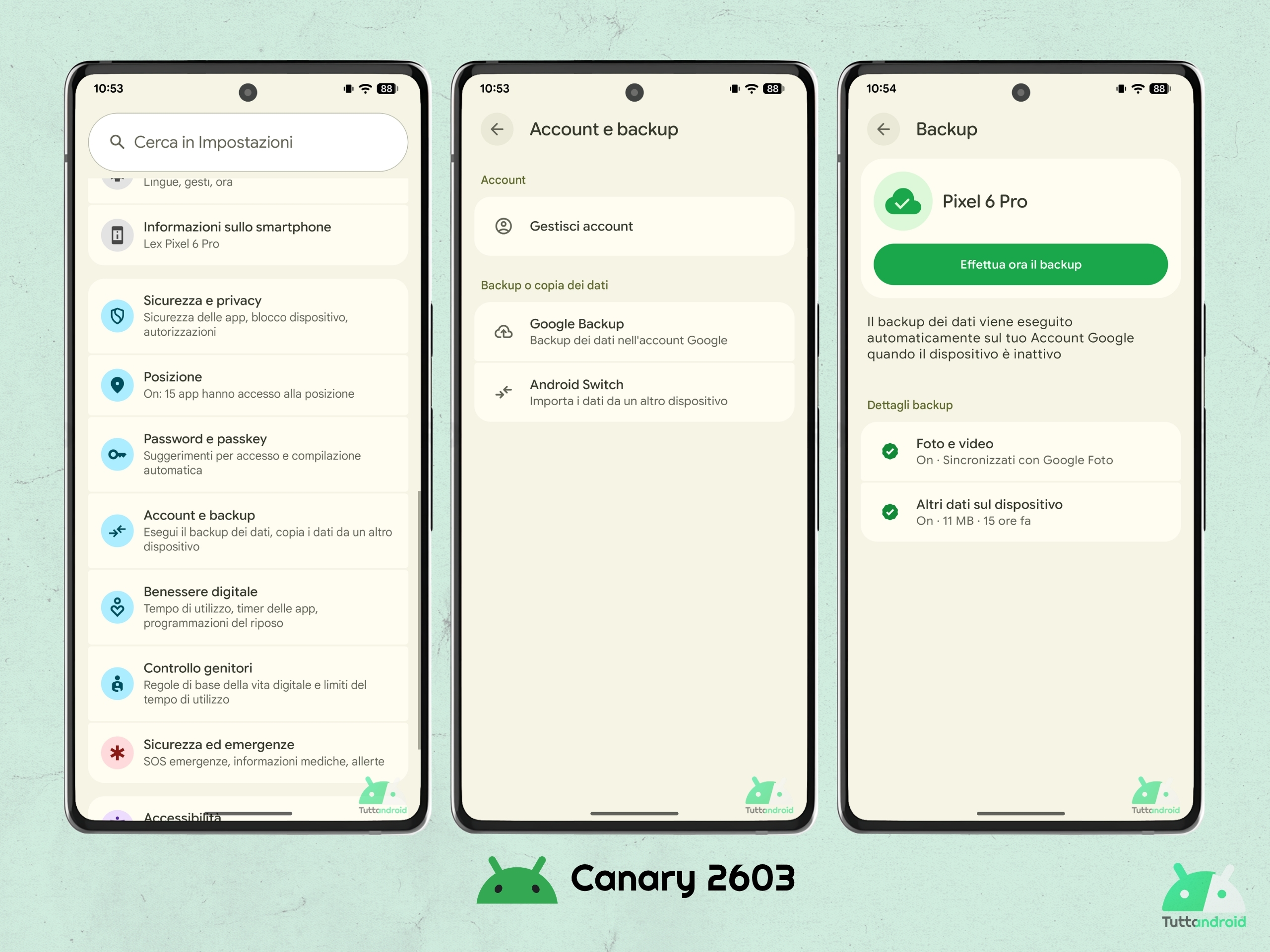 Android CANARY 2603 - 設定 - アカウントとバックアップ