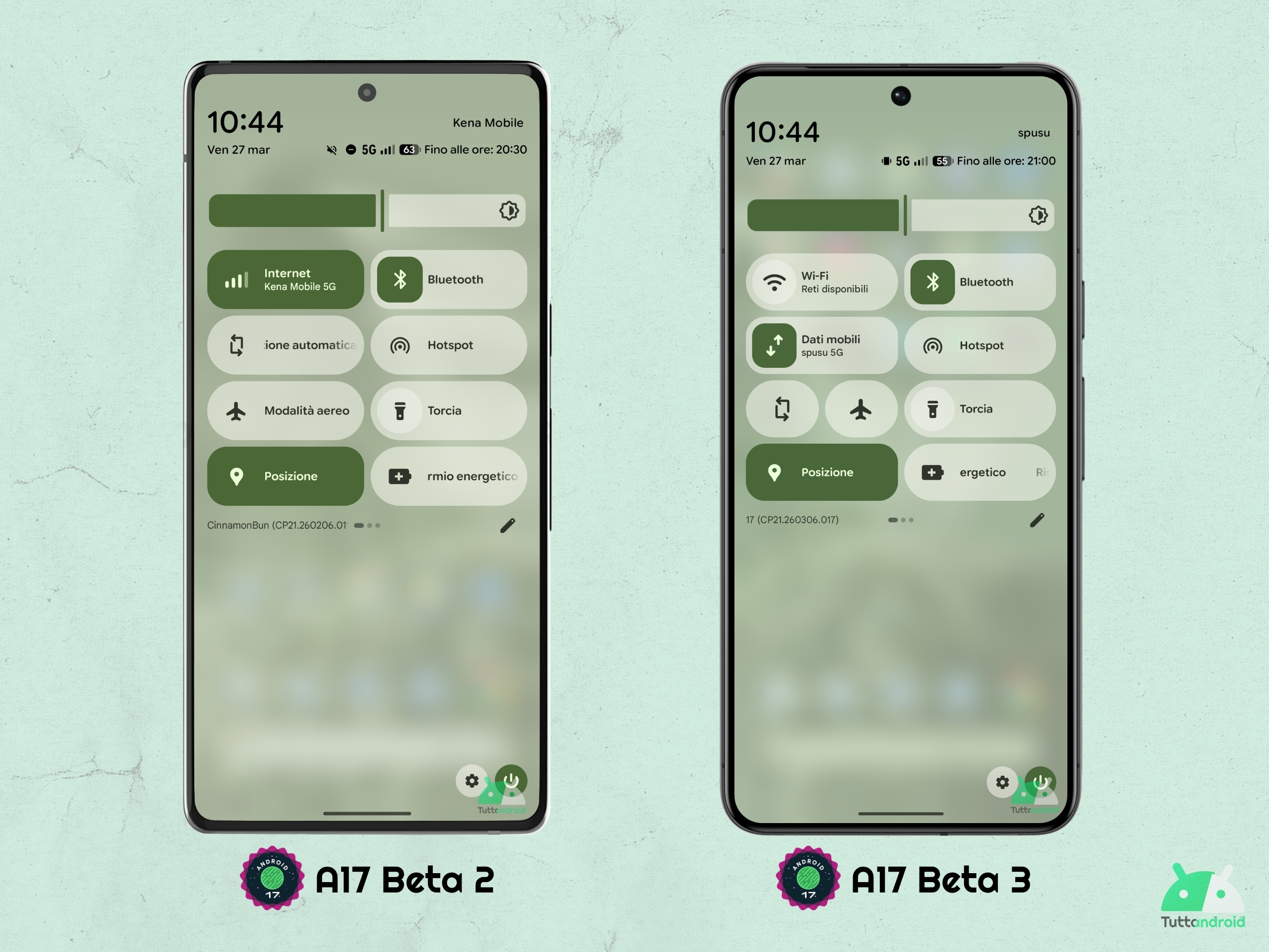 Android 17 - ベータ 3 - 個別の Wi-Fi タイルとモバイル データ タイル