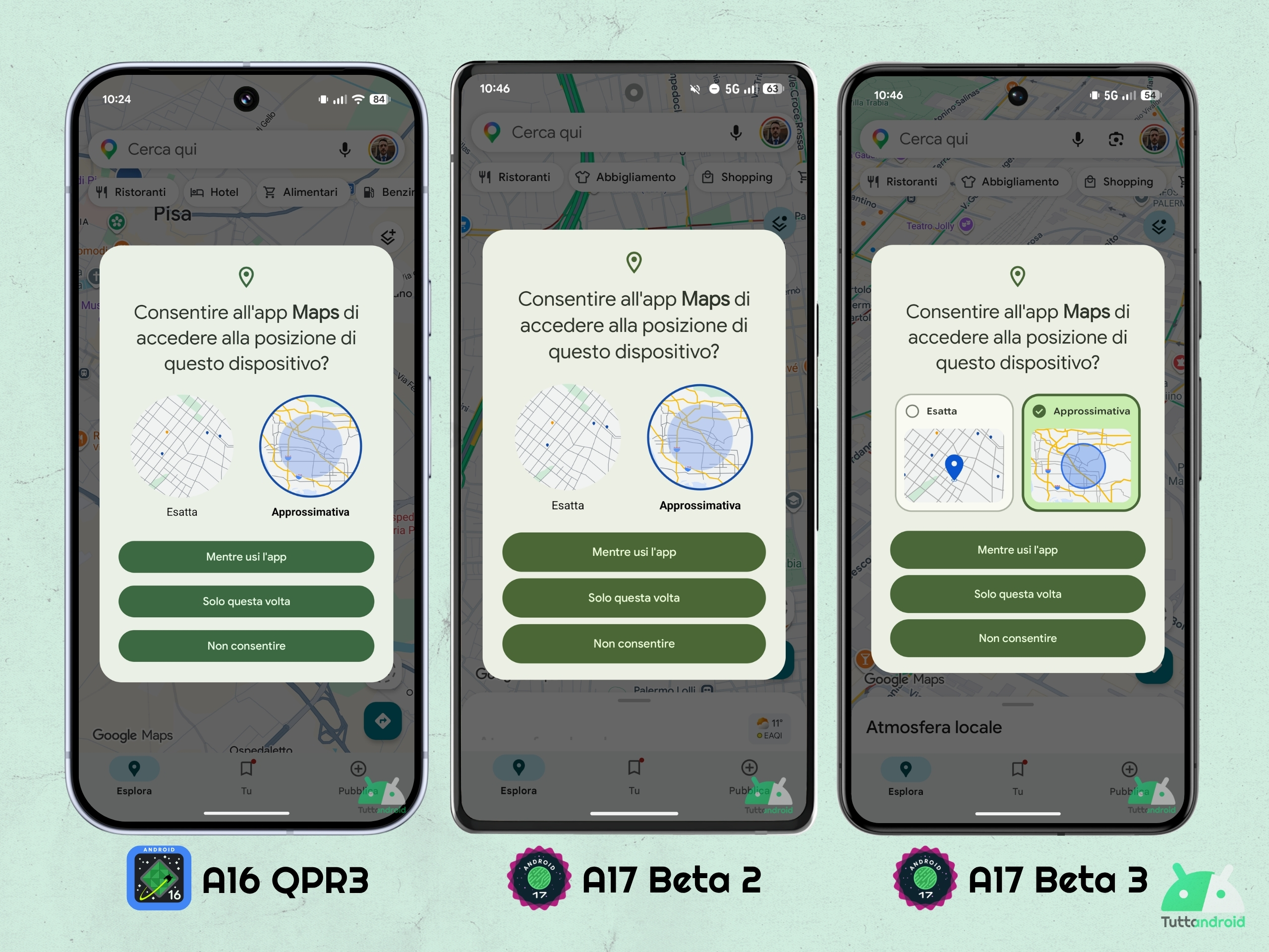 Android 17 - ベータ 3 - おおよその位置情報ダイアログ