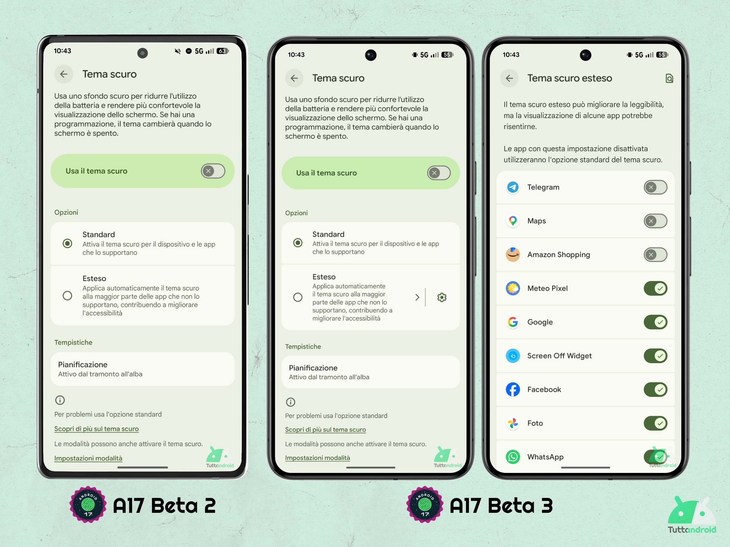 Android 17 - ベータ 3 - 設定 - 拡張ダークテーマ