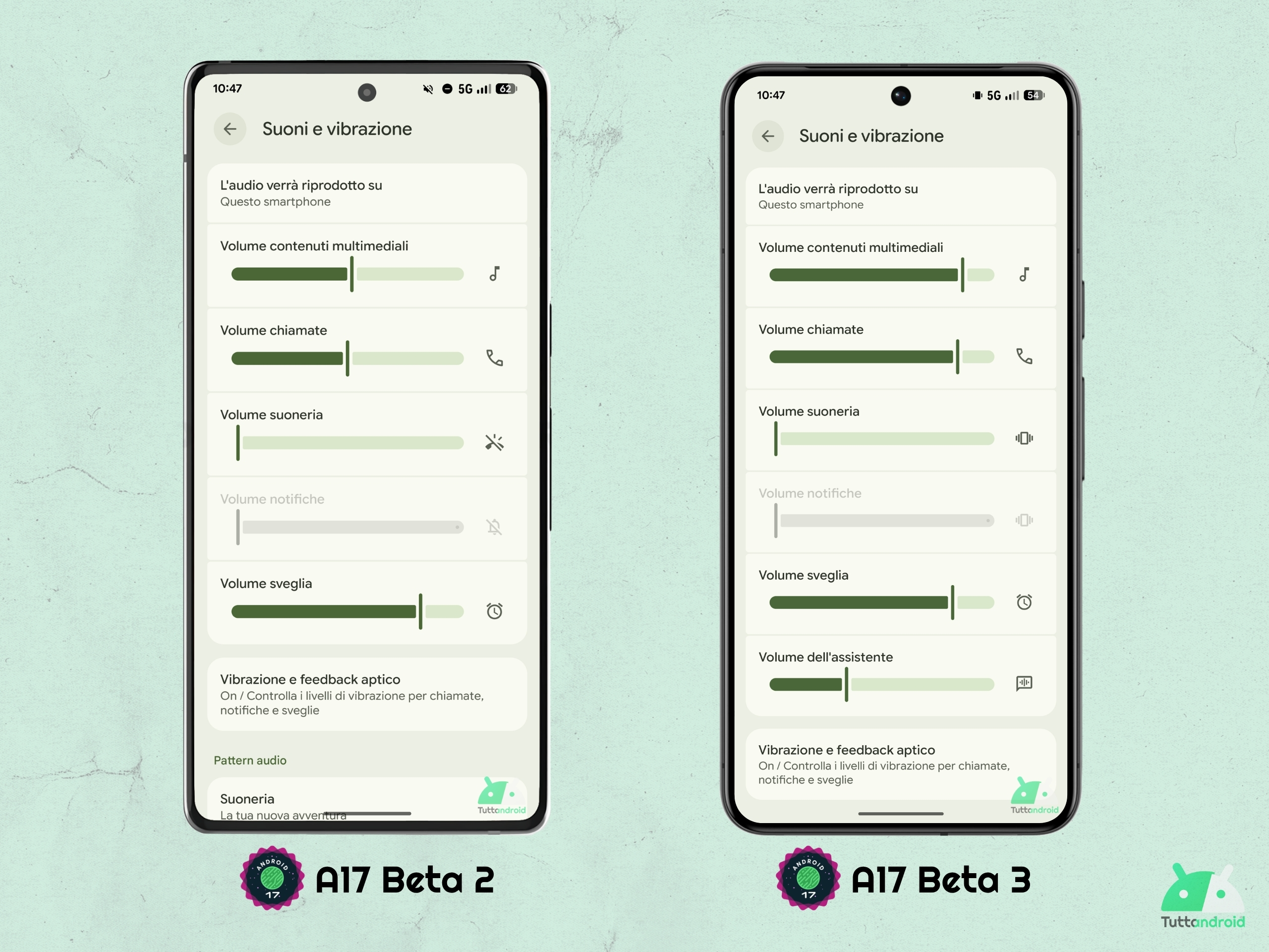 Android 17 - ベータ 3 - 設定 - サウンドとバイブレーション - アシスタントの音量