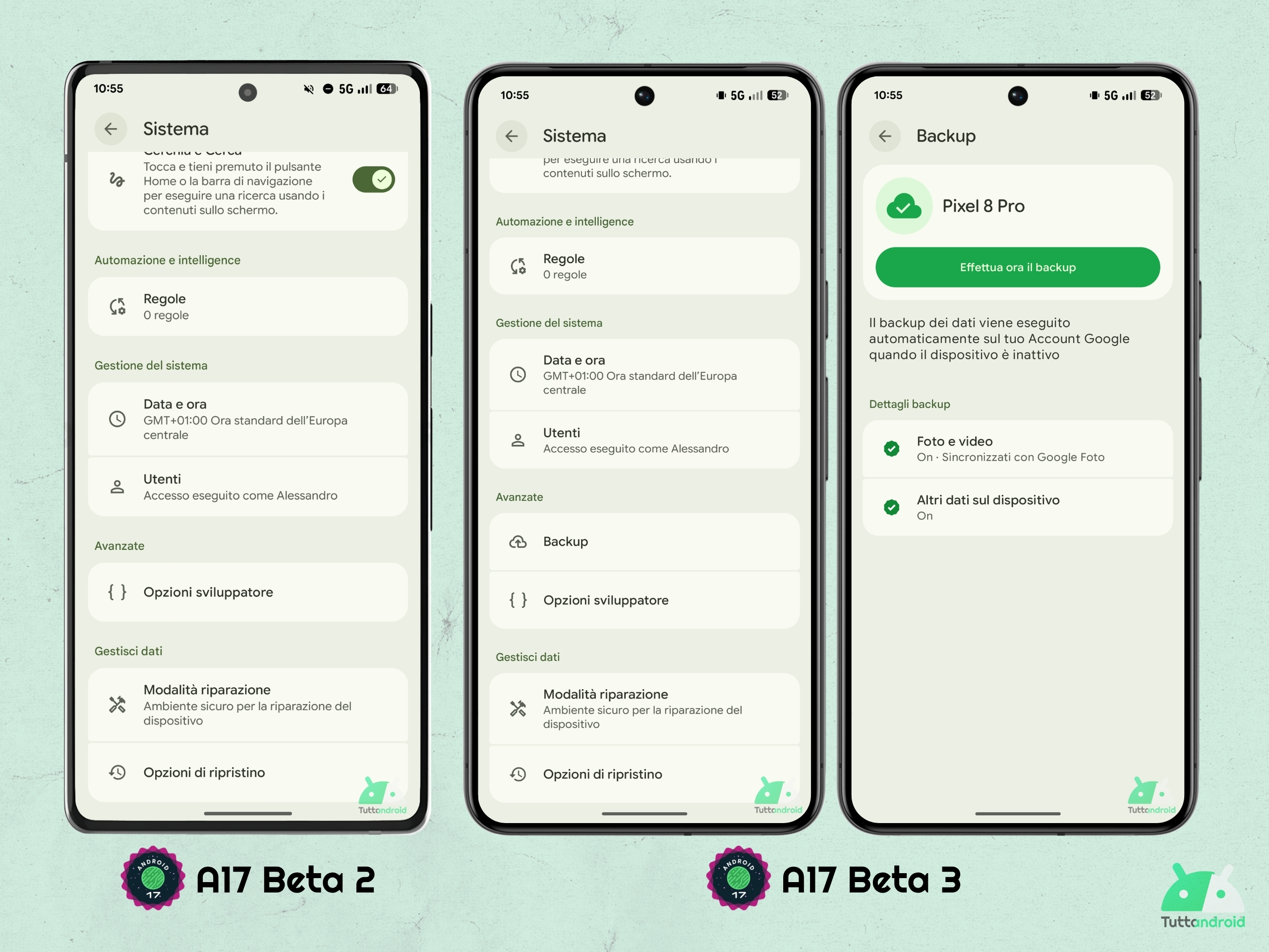 Android 17 - ベータ 3 - 設定 - システム - バックアップ