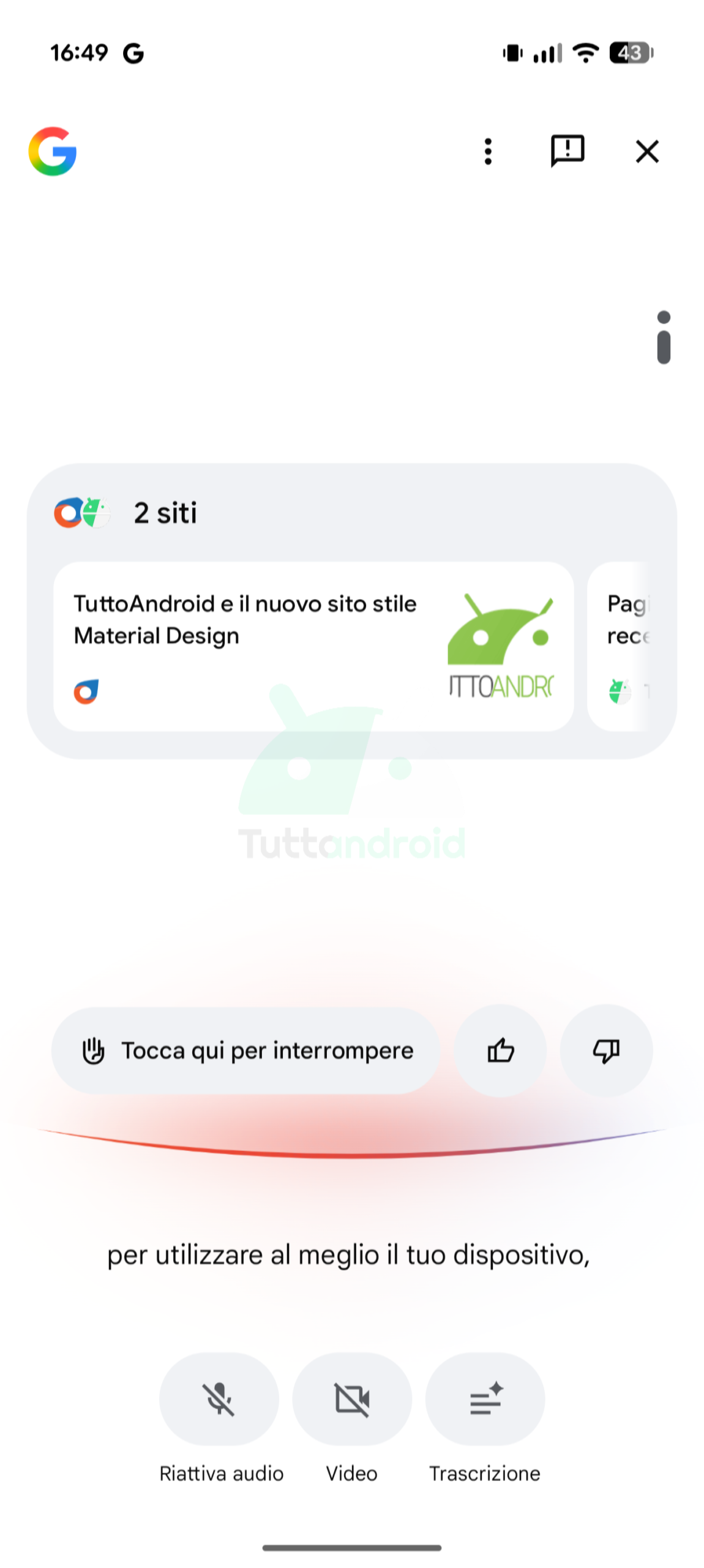 Google アプリでのイタリア語のライブ検索