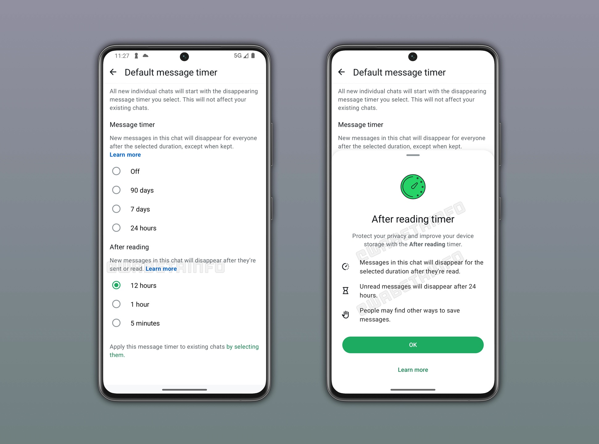 WhatsApp ベータ版 v2.26.15.11 - 一時的なメッセージ - タイマー読み取り後