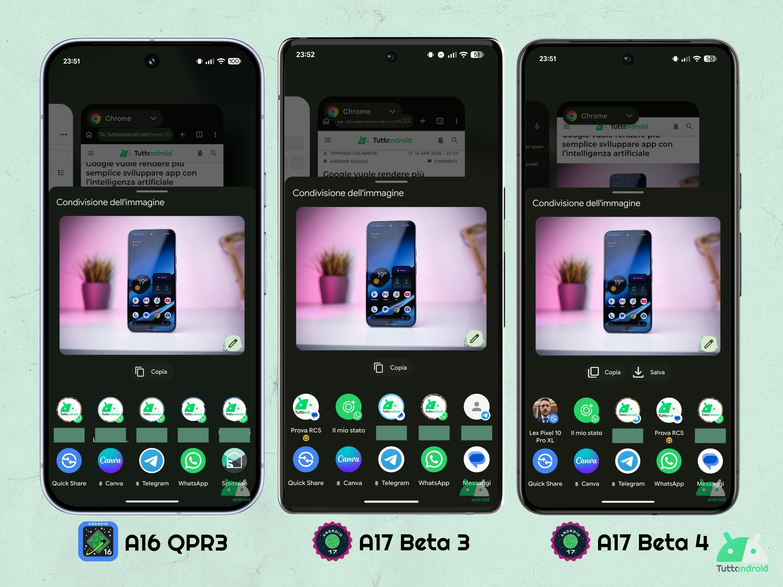 Android 17 - ベータ 4 - 保存ボタン付きシートの共有