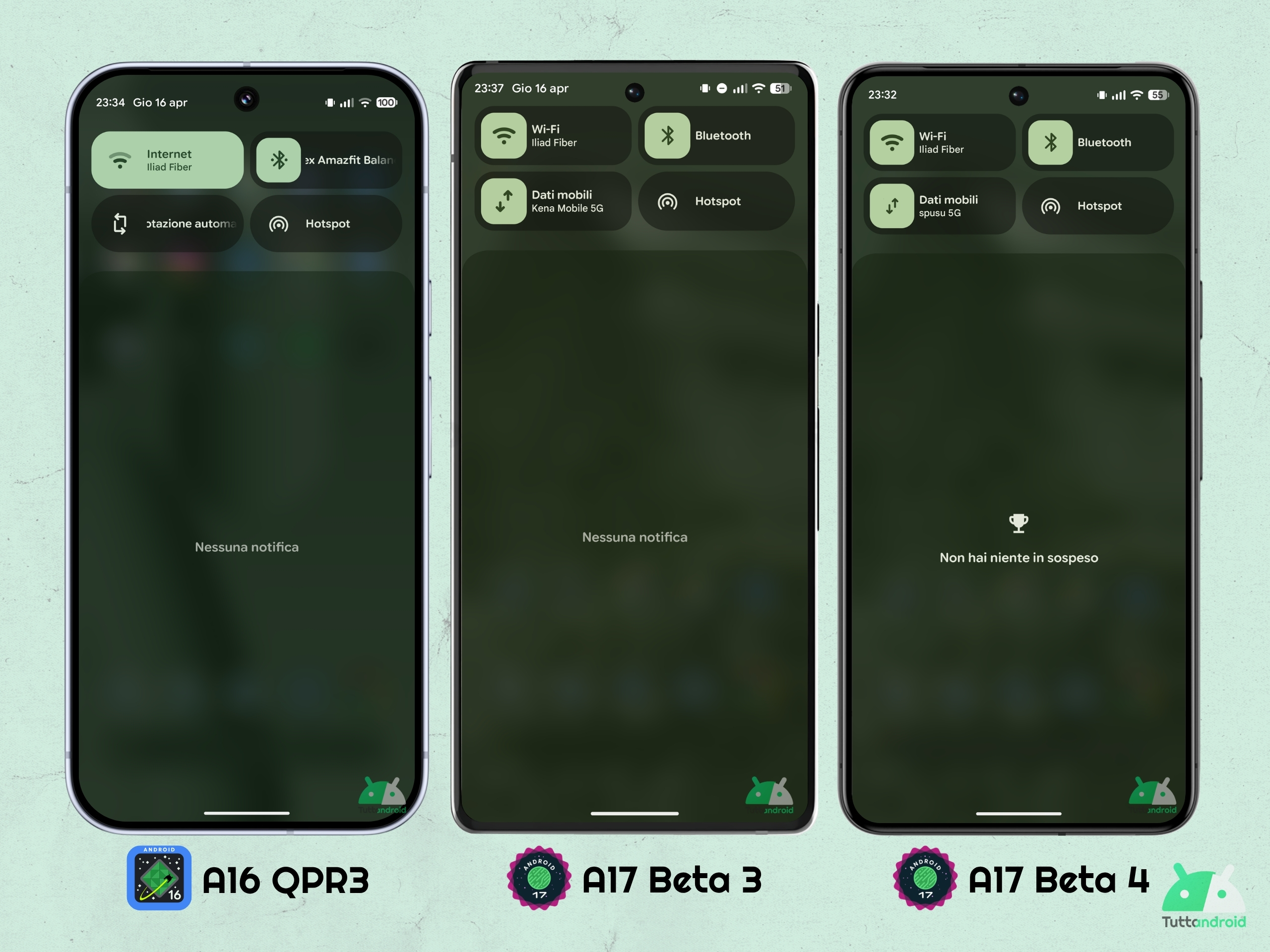Android 17 - ベータ 4 - 通知パネル