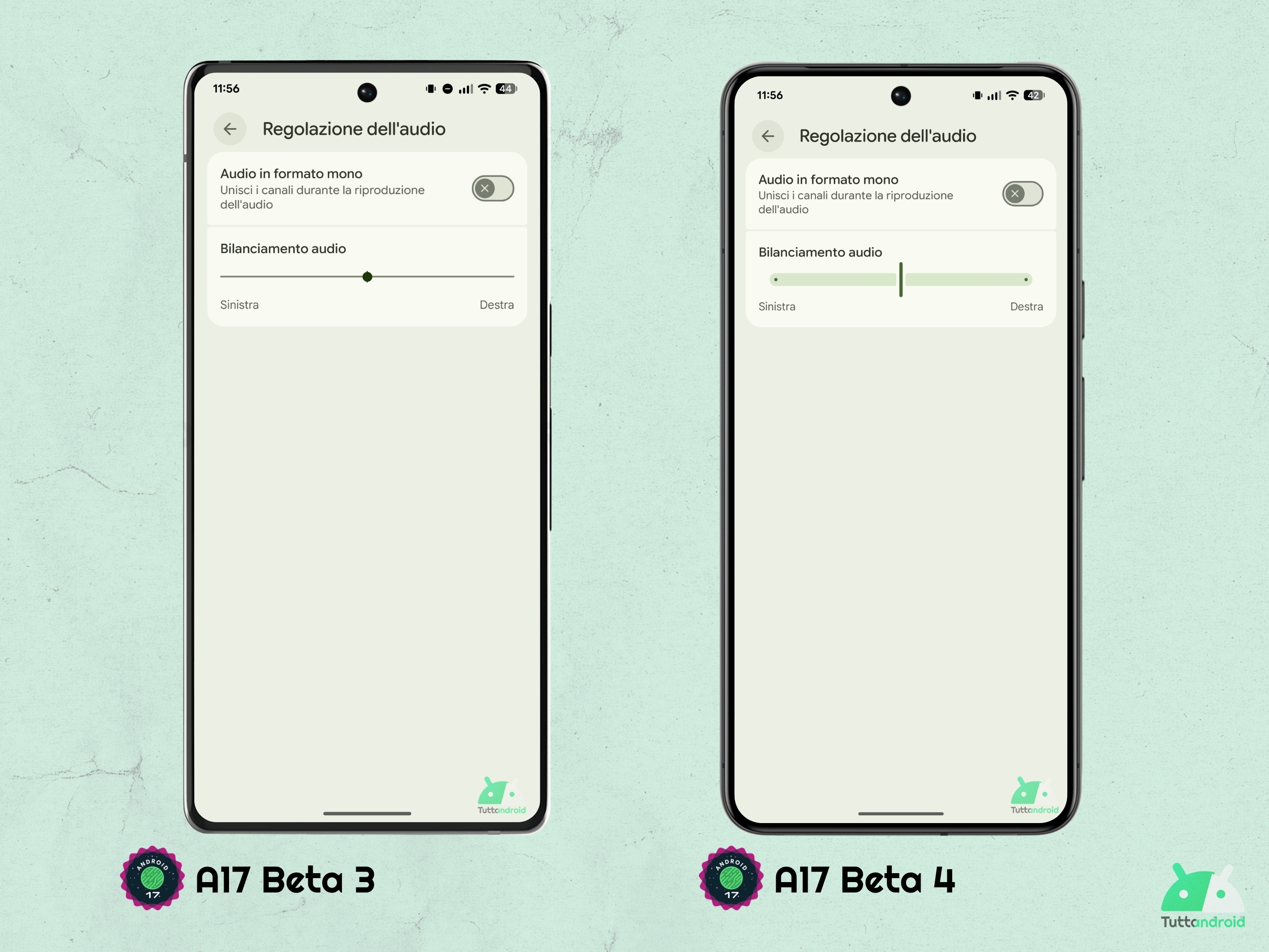 Android 17 - ベータ 4 - 設定 - アクセシビリティ - オーディオ調整