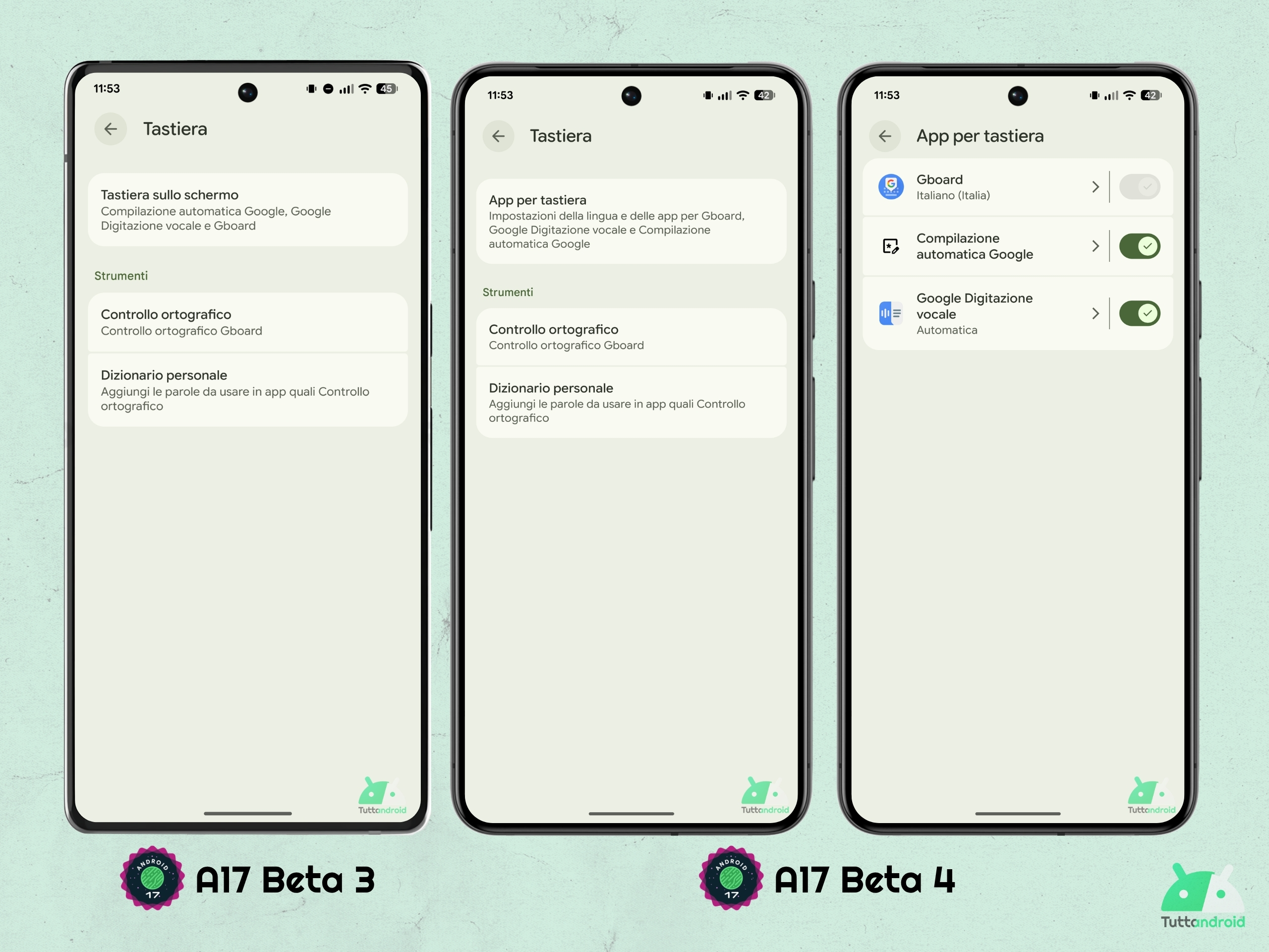 Android 17 - ベータ 4 - 設定 - システム - キーボード
