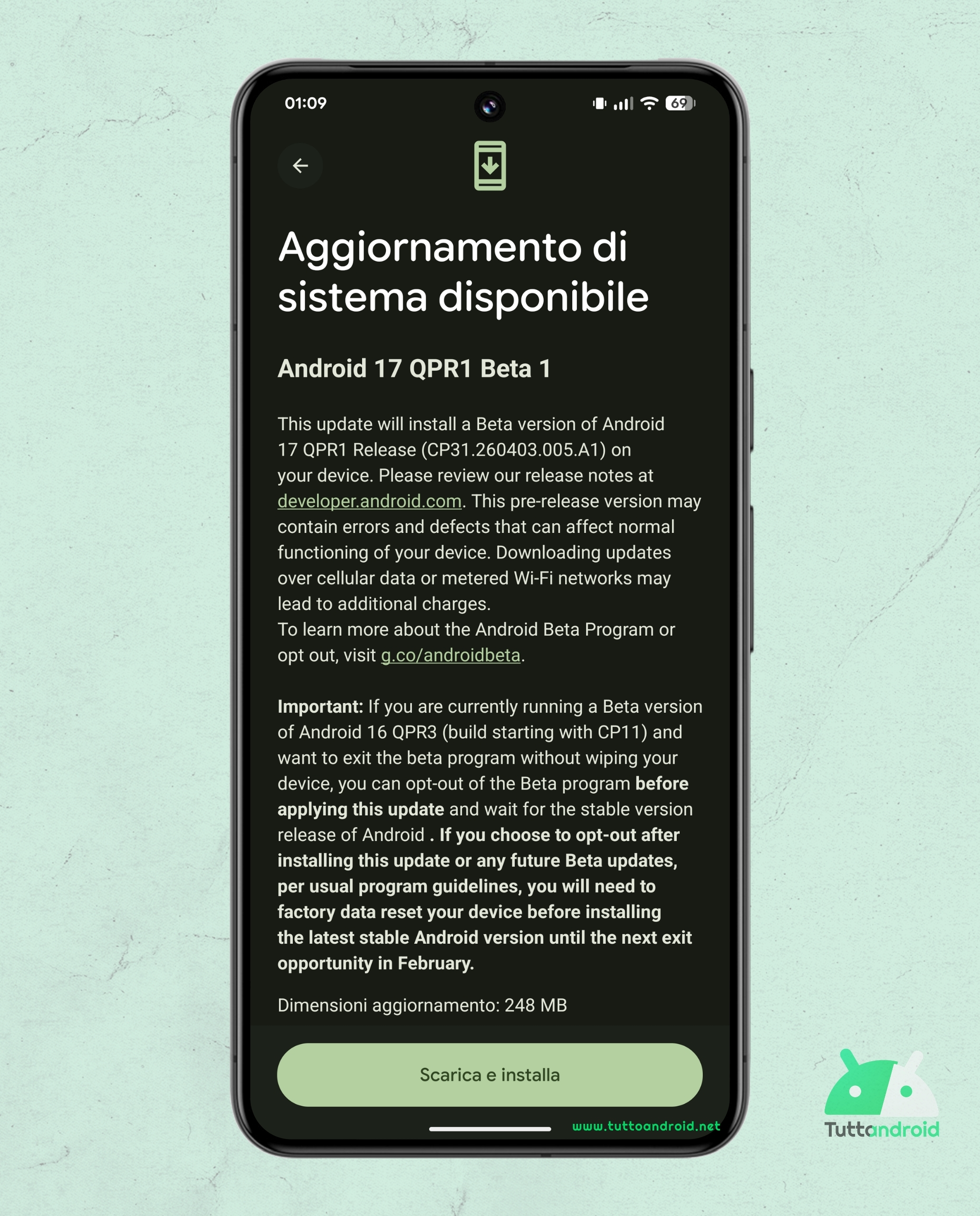 Android 17 QPR1 - ベータ 1 - Google Pixel 8 Pro