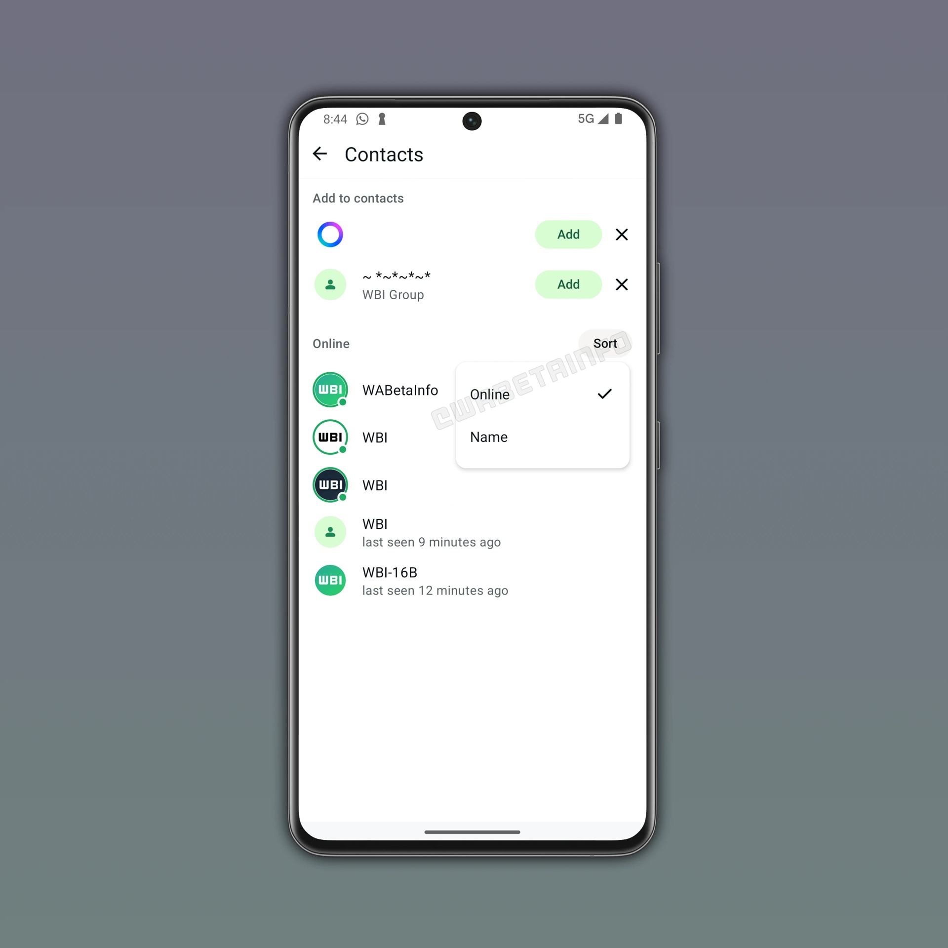 Android 用 WhatsApp ベータ版 v2.26.13.3 - WBI オンライン連絡先リスト