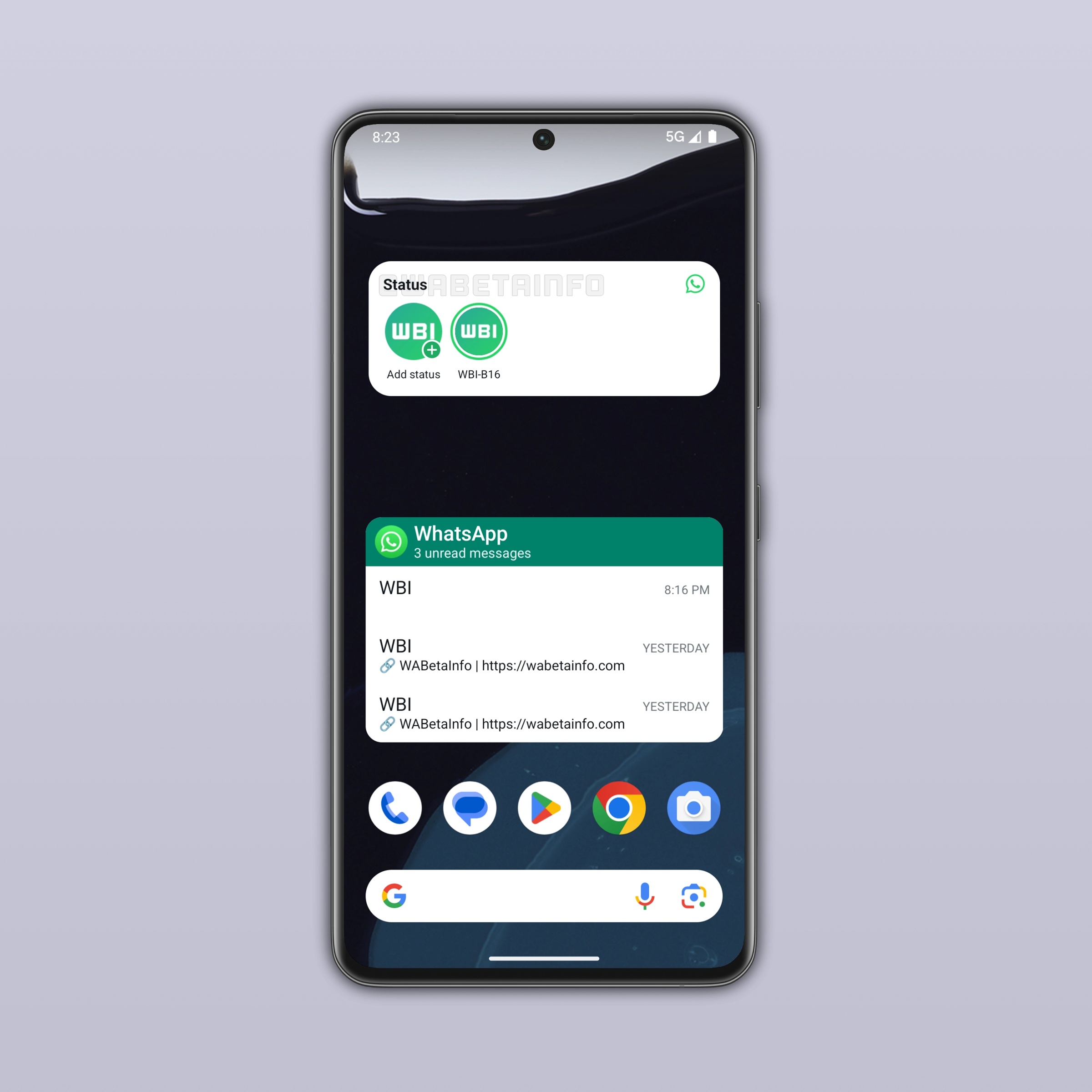 WhatsApp ベータ版 v2.26.18.5 - WBI ステータス更新ウィジェット