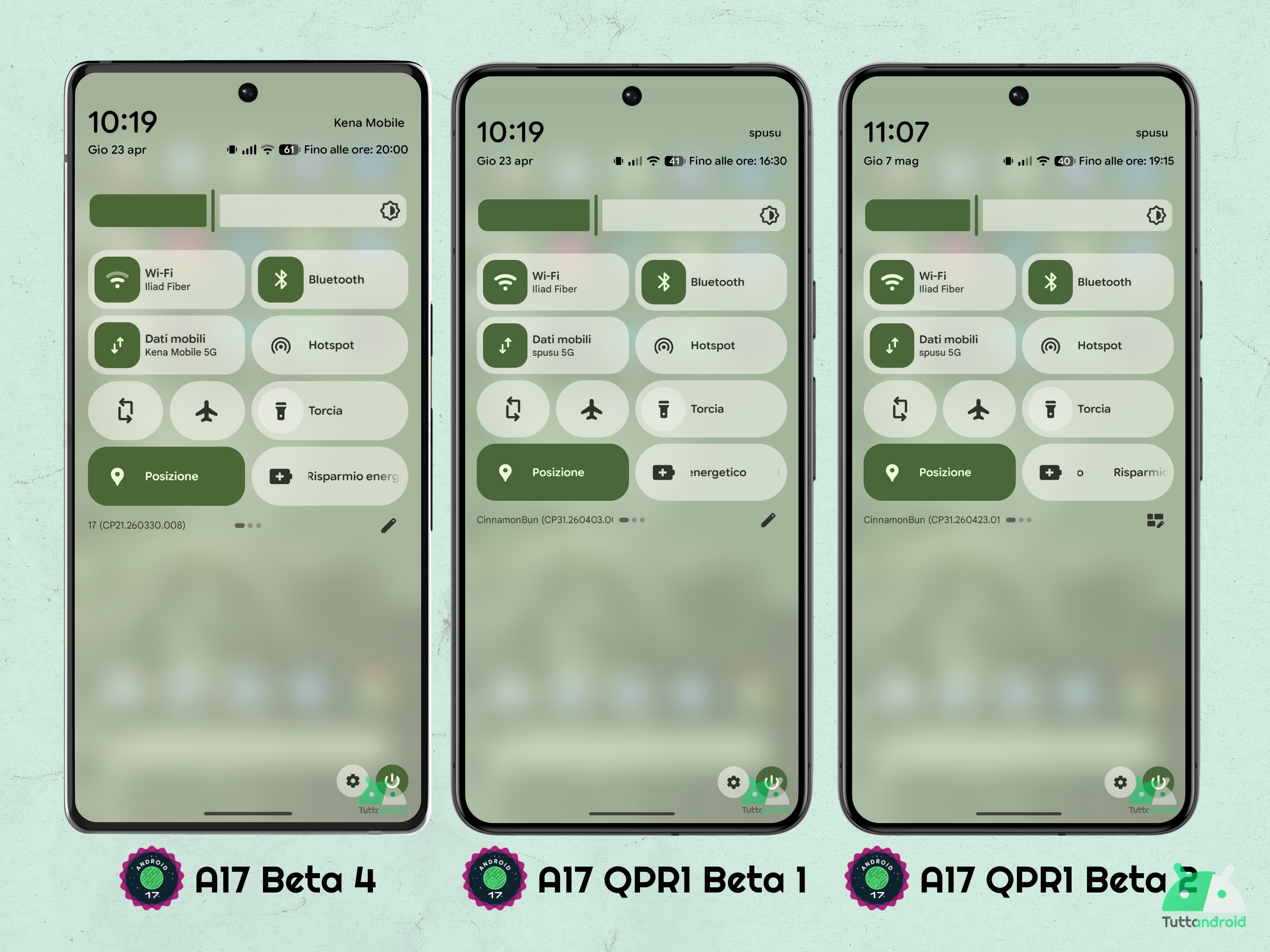 Android 17 QPR1 - ベータ 2 - タイル パネル