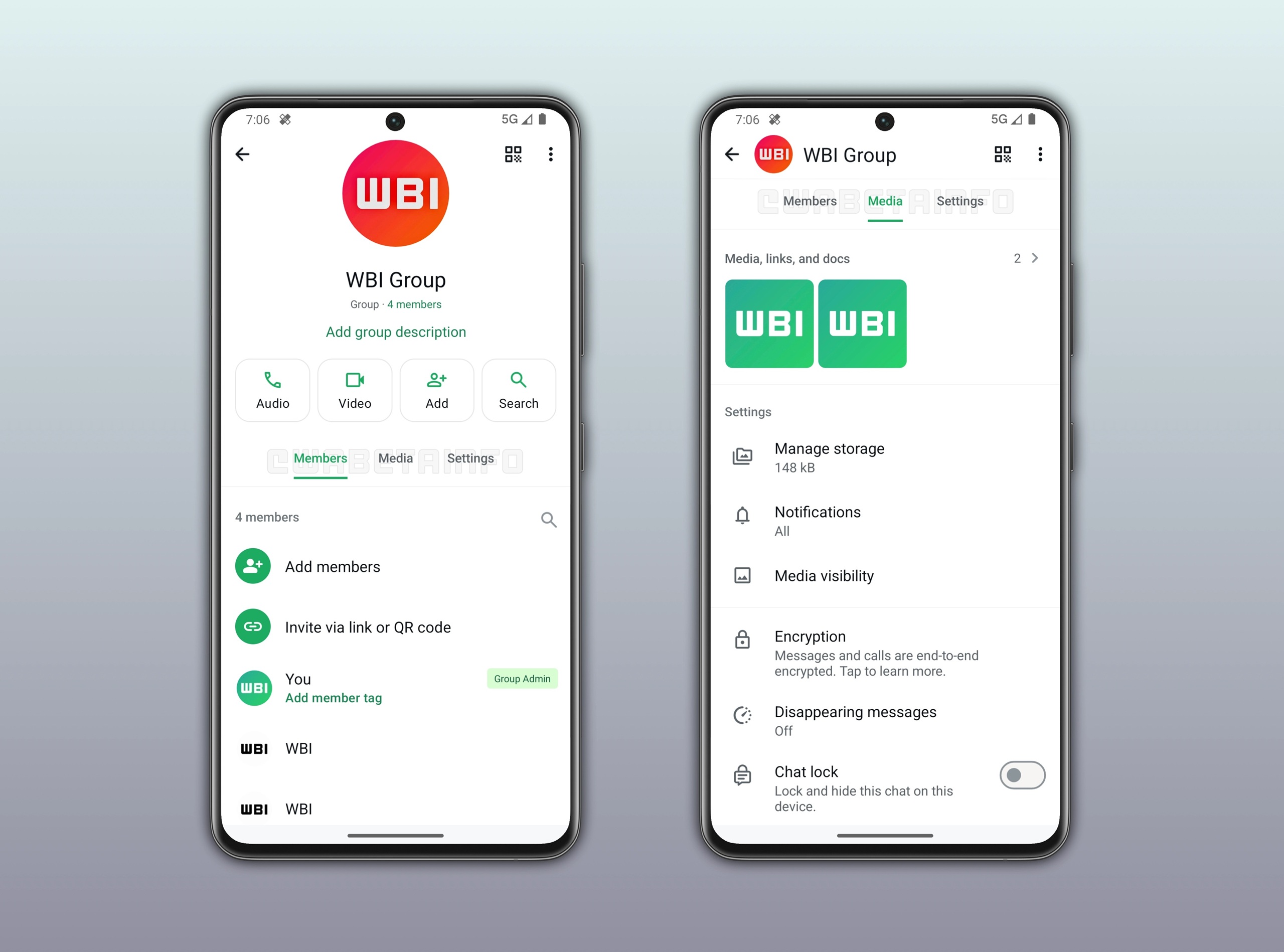 WhatsApp ベータ版 v2.26.20.7 - 新しい WBI グループ情報画面