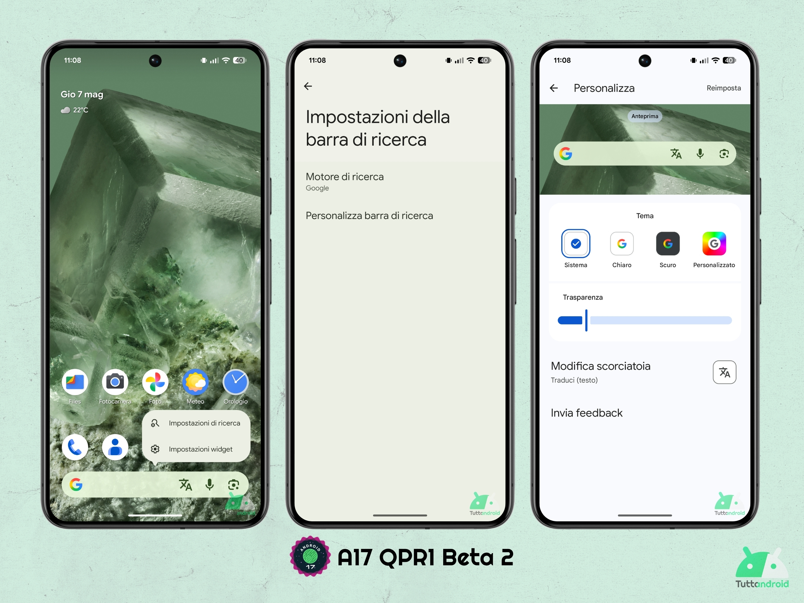 Android 17 QPR1 - ベータ 2 - ピクセル ランチャー - 検索バー