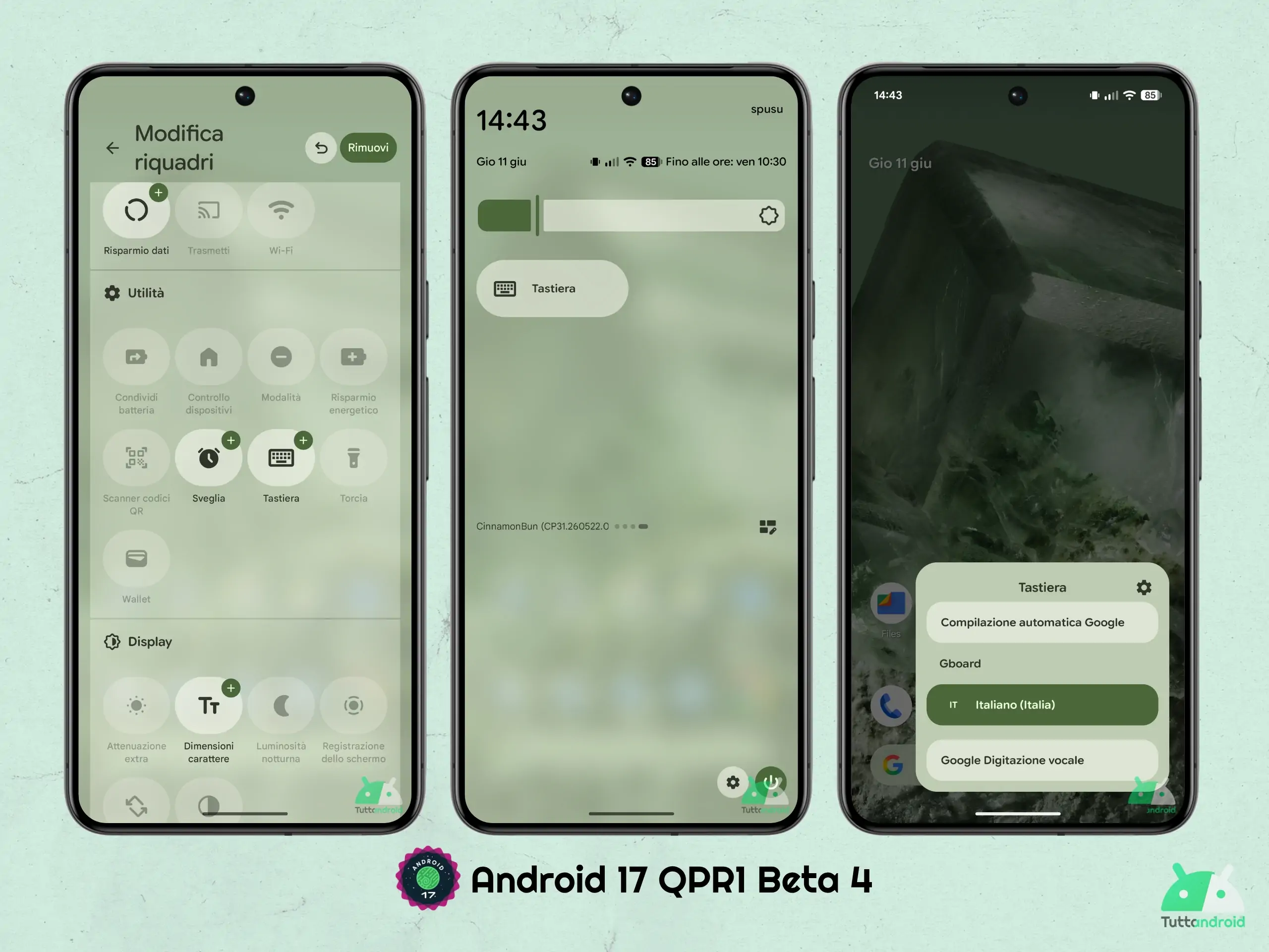 Android 17 QPR1 - ベータ 4 - クイック タイル センター - キーボード
