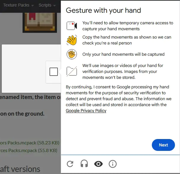 Google recaptcha ハンドジェスチャー
