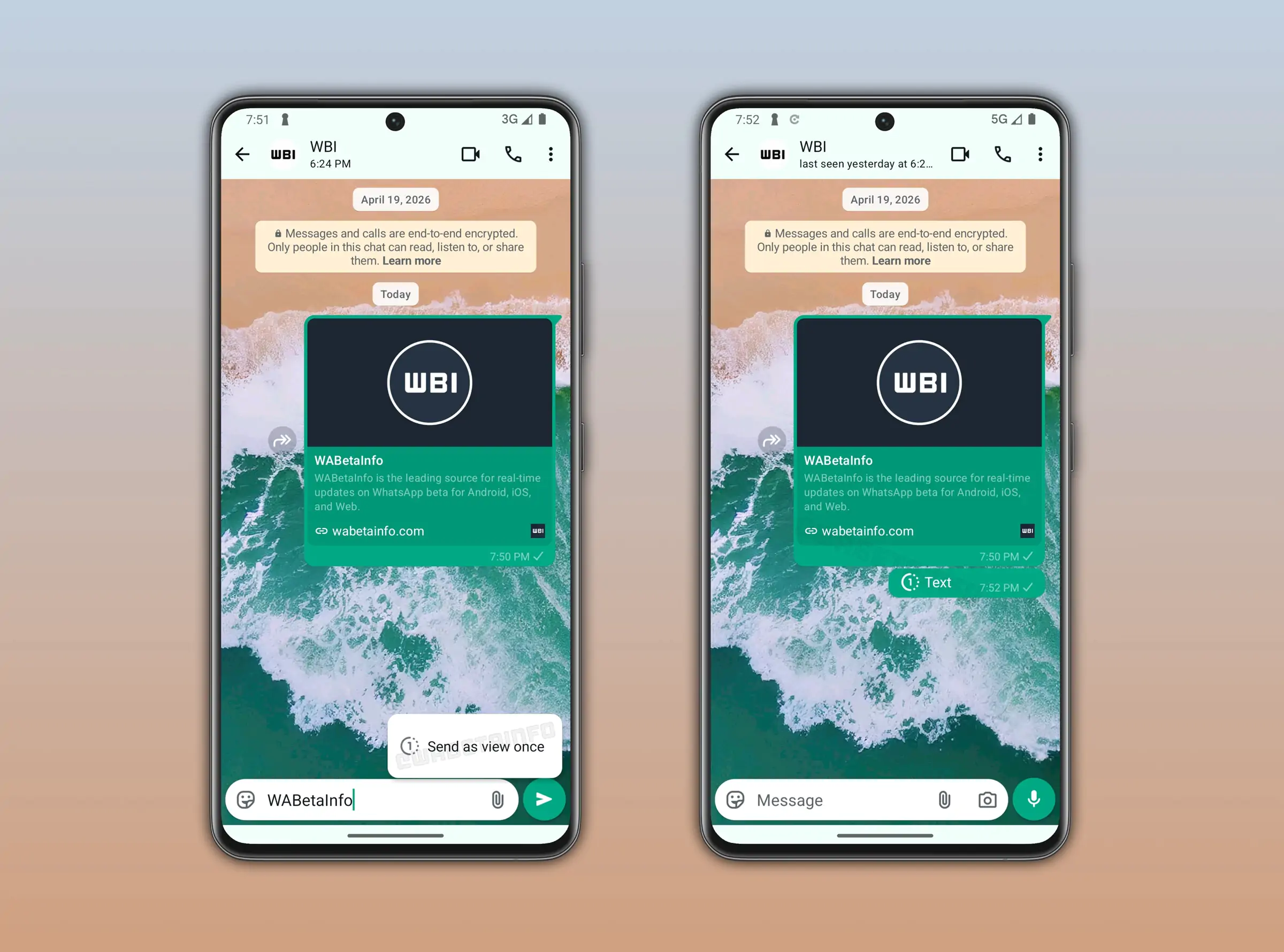 WhatsApp ベータ版 v2.26.22.7 - WBI でテキスト メッセージを表示可能