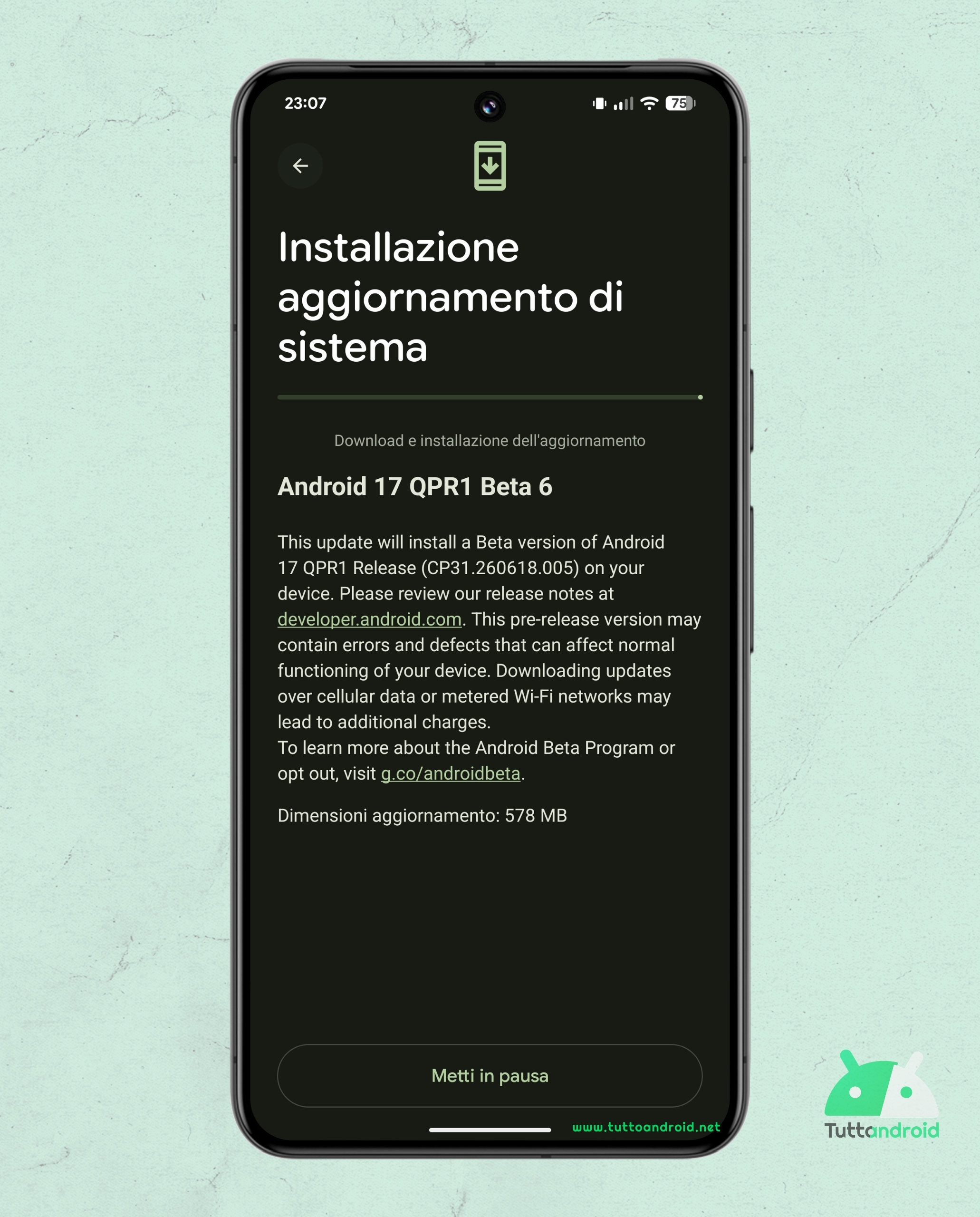 Android 17 QPR1 - ベータ 6 - Google Pixel 8 Pro