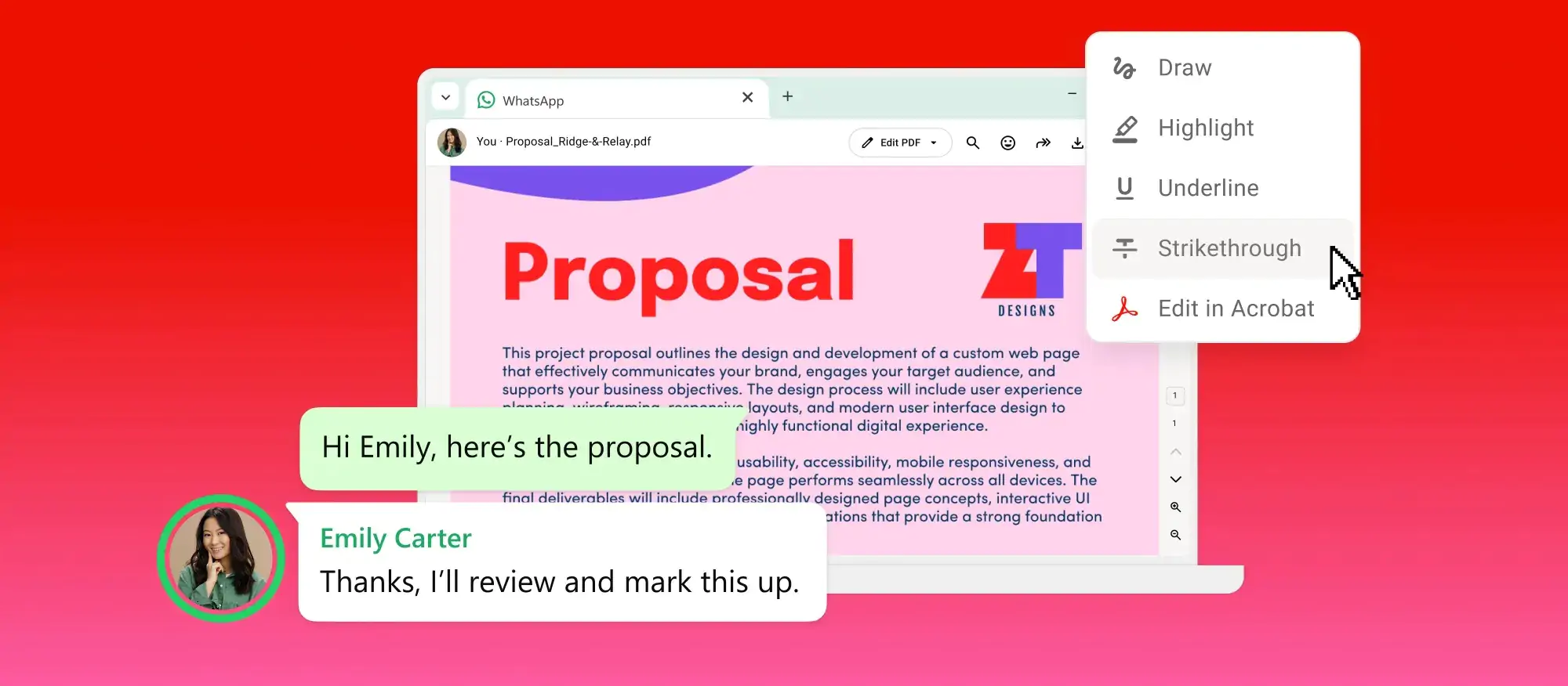 デスクトップ Web バージョンの PDF に関する Adobe WhatsApp 契約