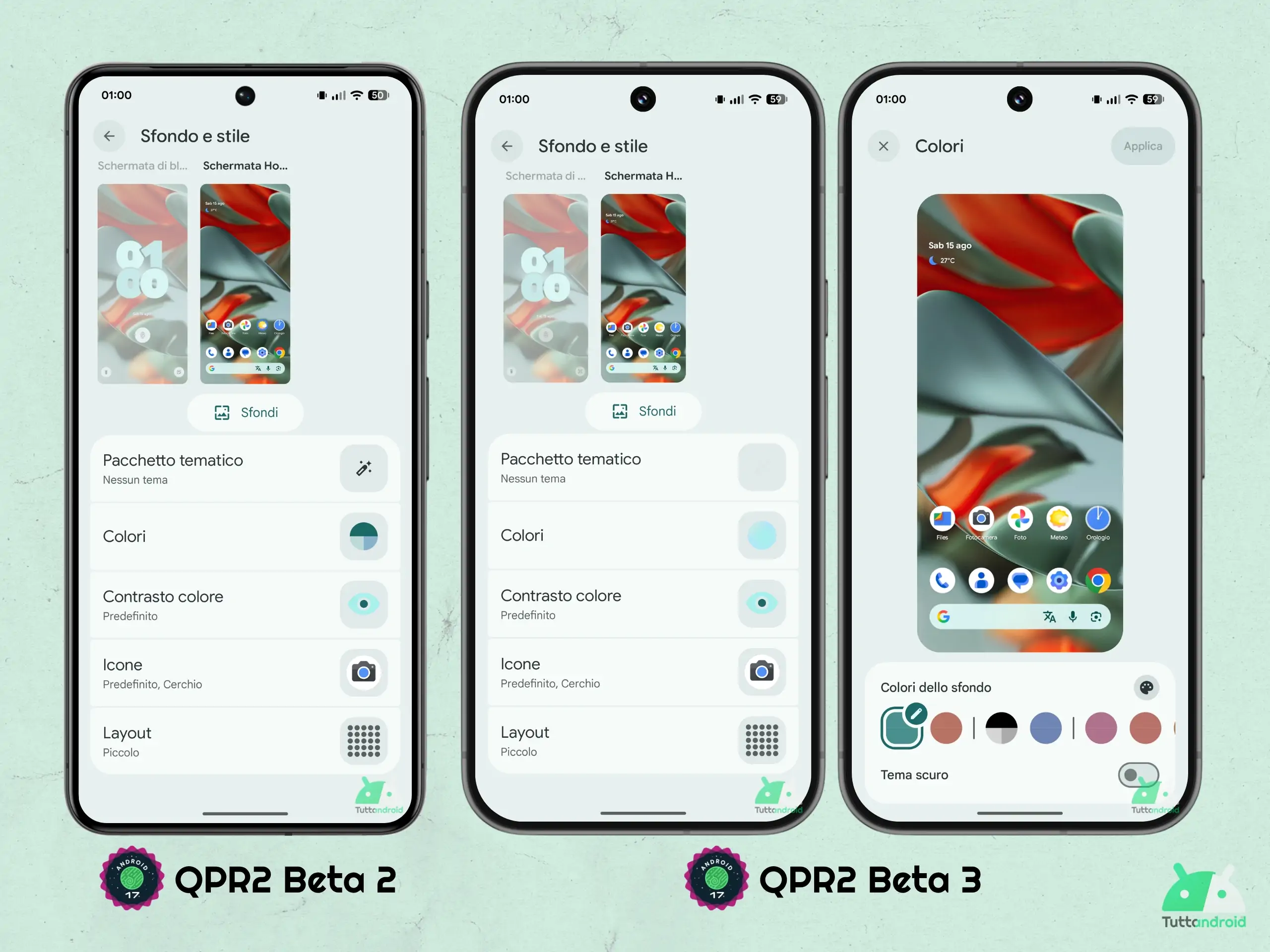 Android 17 QPR2 - ベータ 3 - 壁紙とスタイル - ホーム画面 - カラー