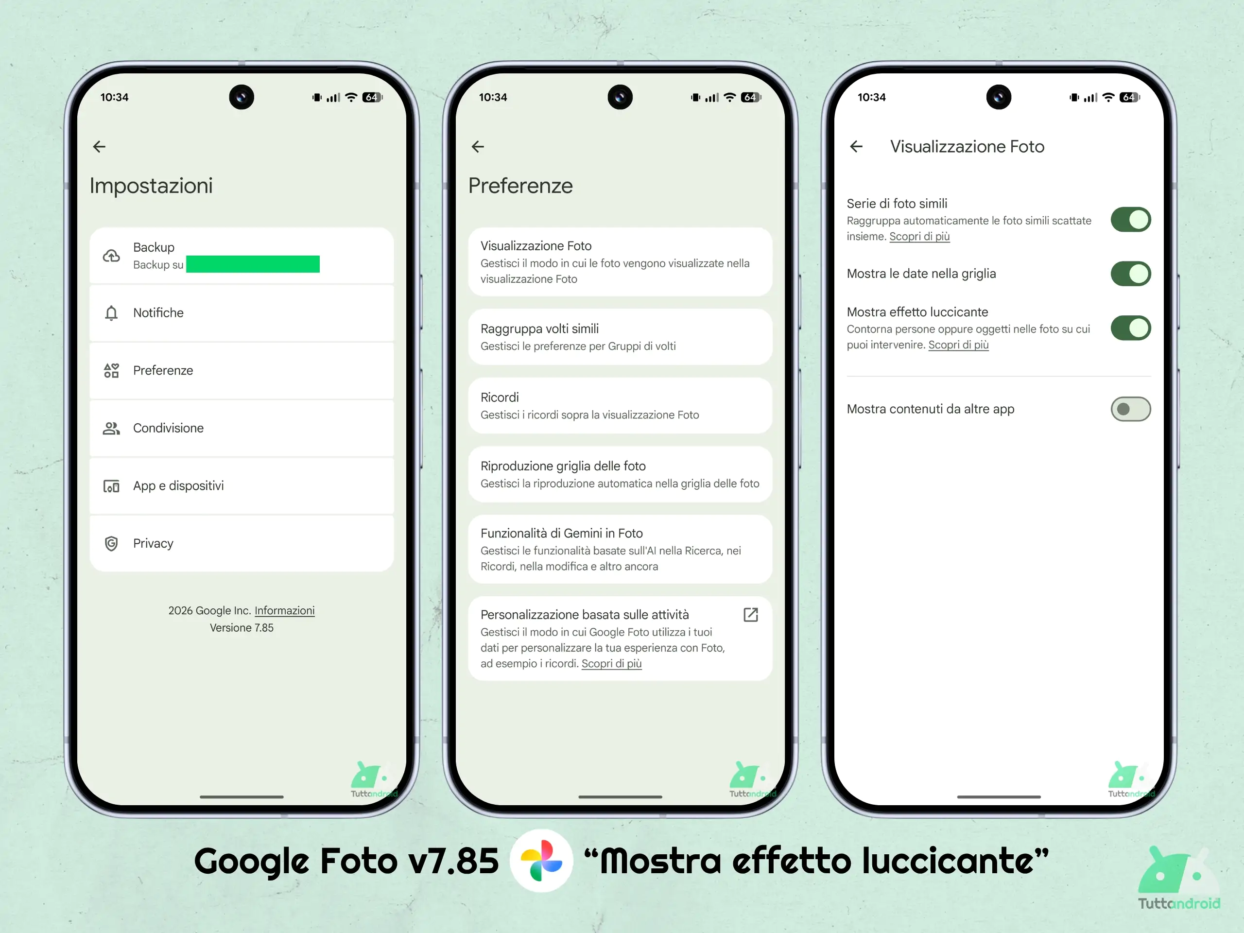 Google フォト v7.85 - 新しい「シマー効果を表示」オプション