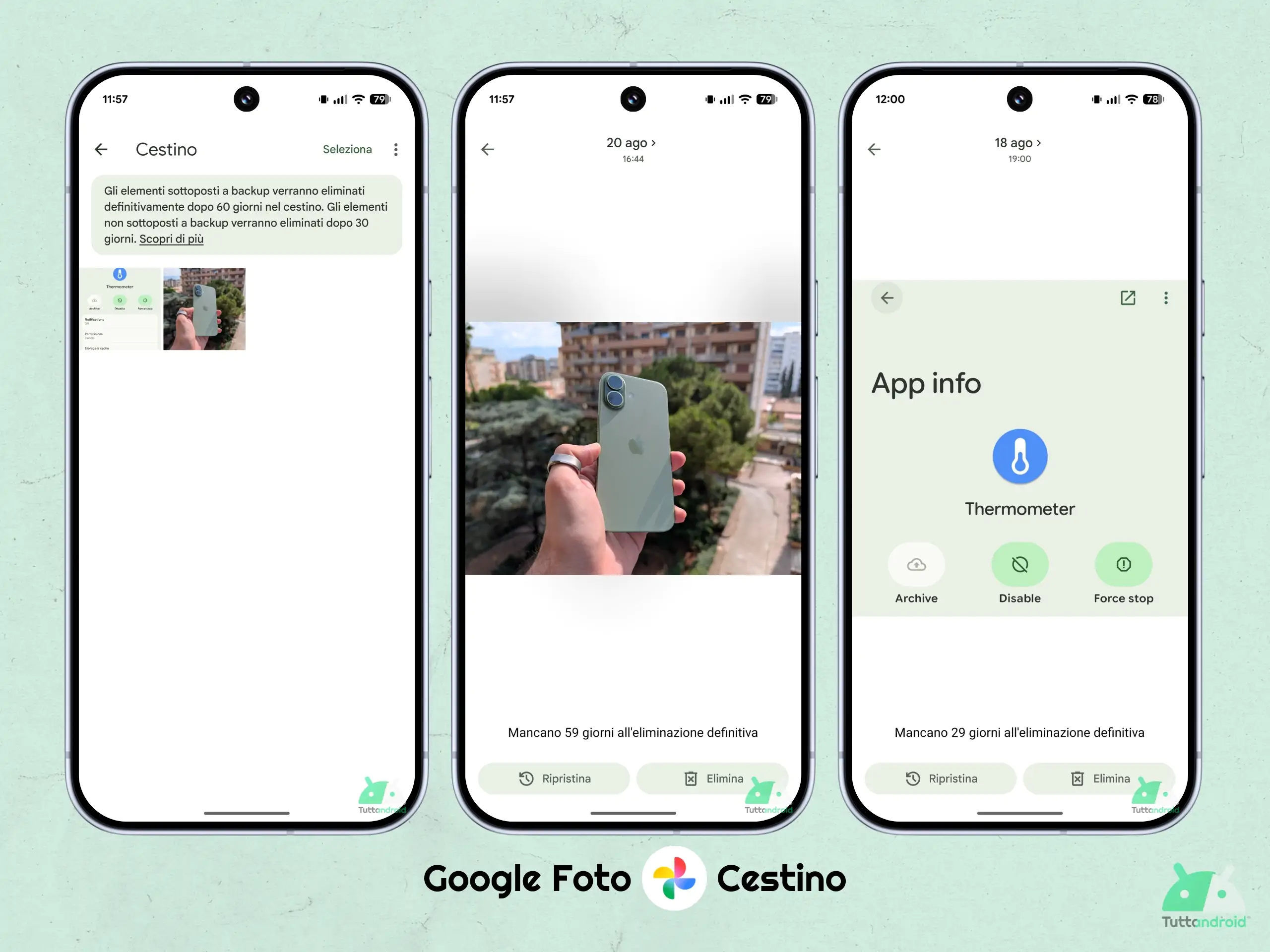 Google フォト - ゴミ箱 - 永久削除時間