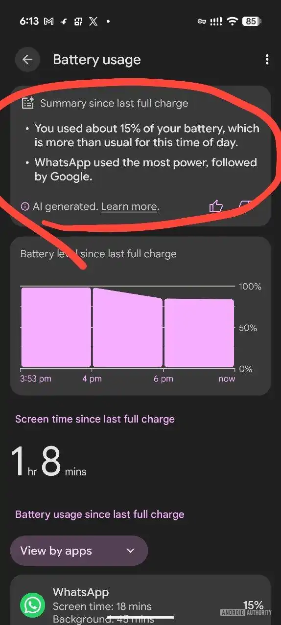 Google Pixel 10 - 単 3 形電池の使用量の概要