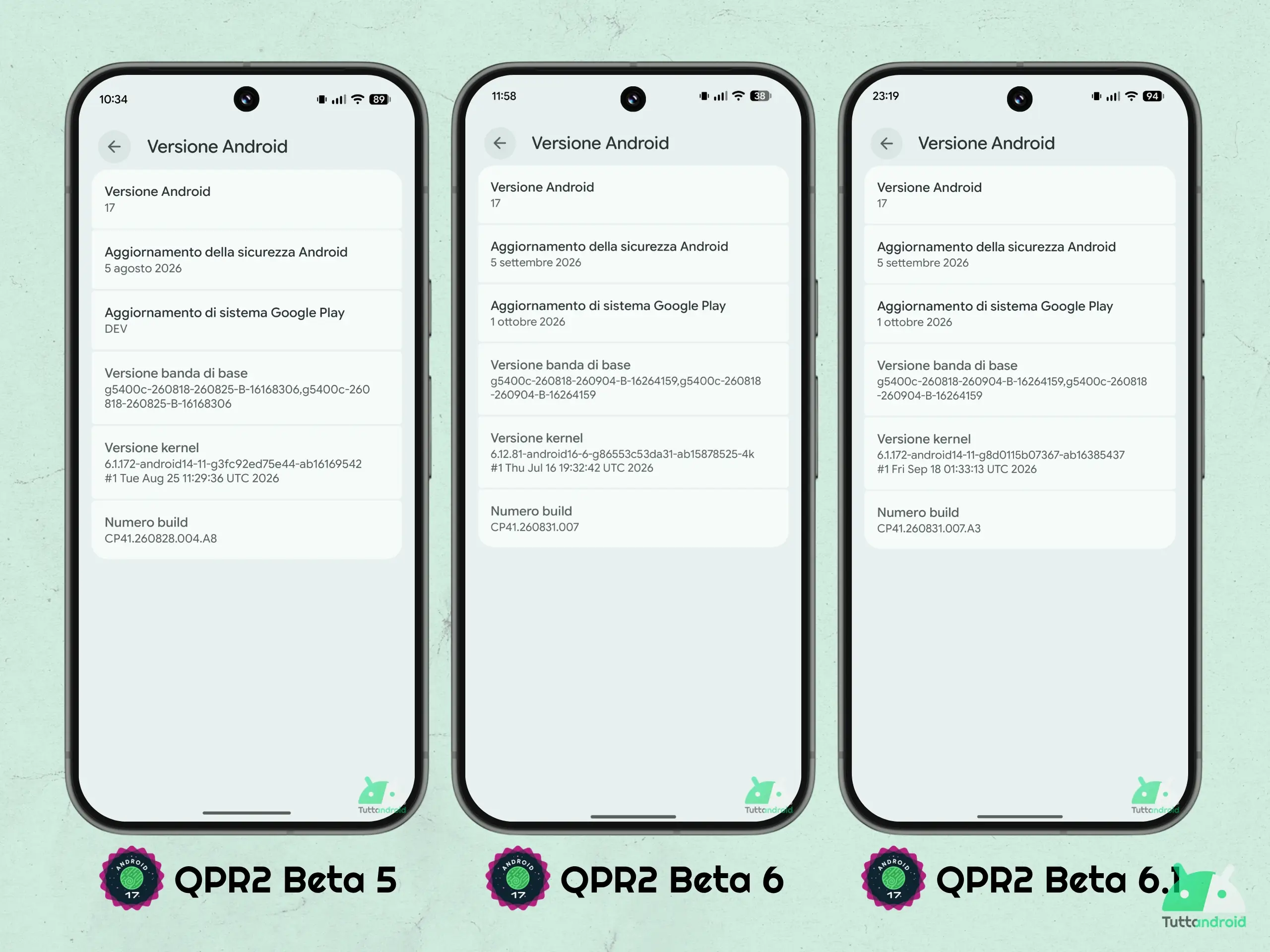 Android 17 QPR2 - ベータ 6.1 - ビルドの詳細