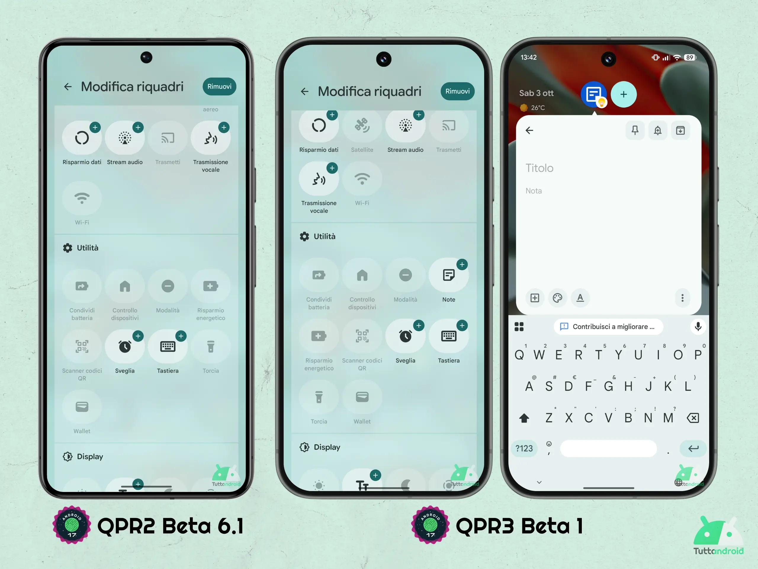 Android 17 QPR3 - ベータ 1 - クイック設定センター - 新しいメモ ペイン