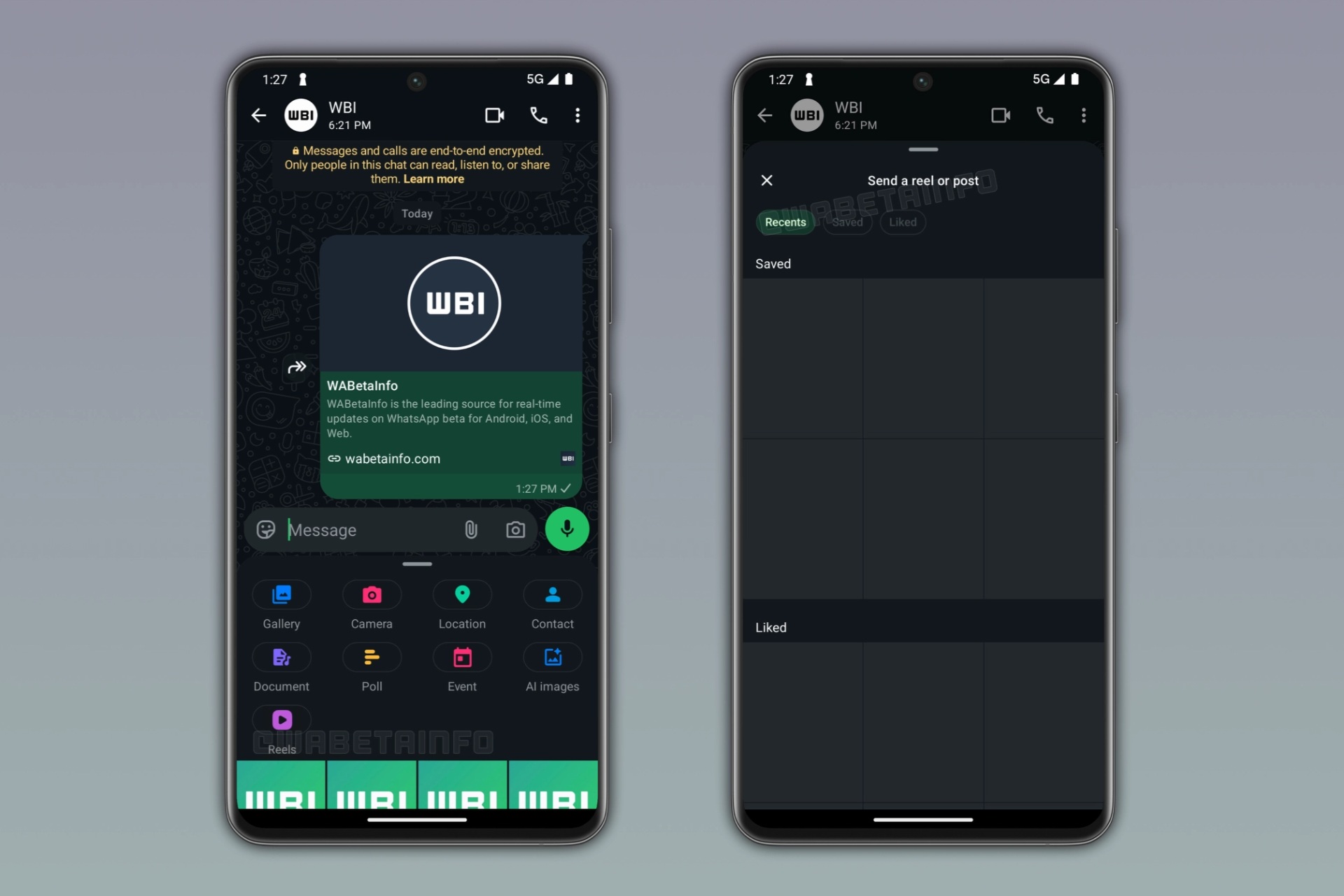 WhatsApp ベータ版 v2.26.42.9 - WBI 添付ファイル メニューをリールで表示する