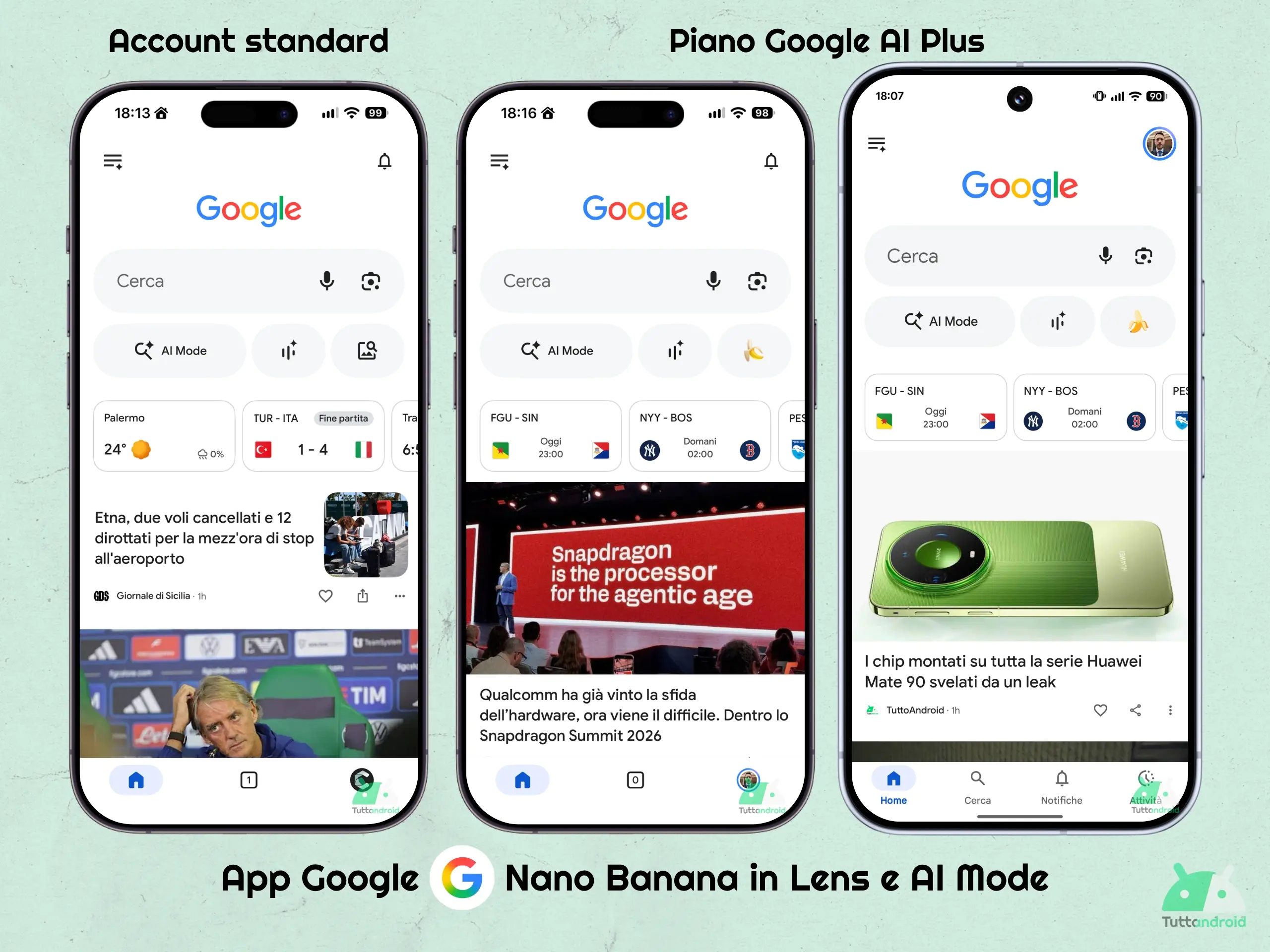 Google アプリ - レンズおよび AI モードでの Nano Banana の統合 - イタリア