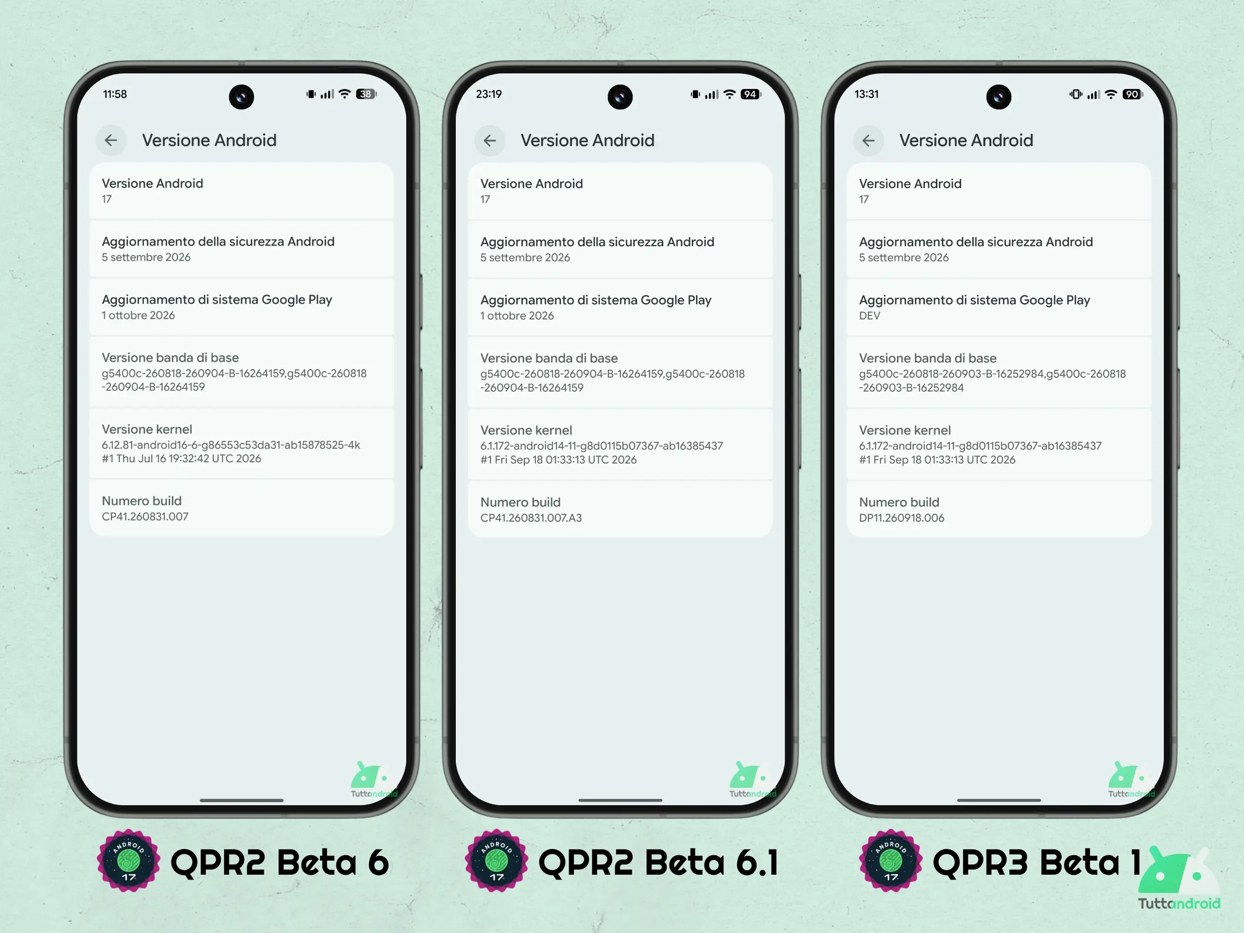 Android 17 QPR3 - ベータ 1 - ビルドの詳細